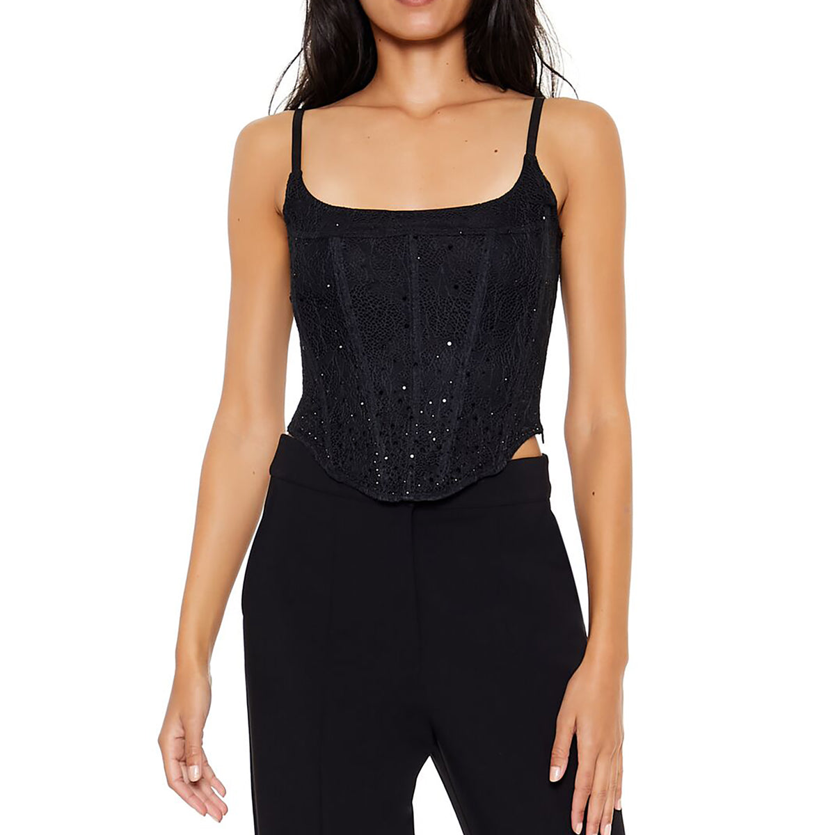 فوريفر 21 - كورسيه دانتيل وأحجار الراين للنساء - يباع بواسطة اف اى جى