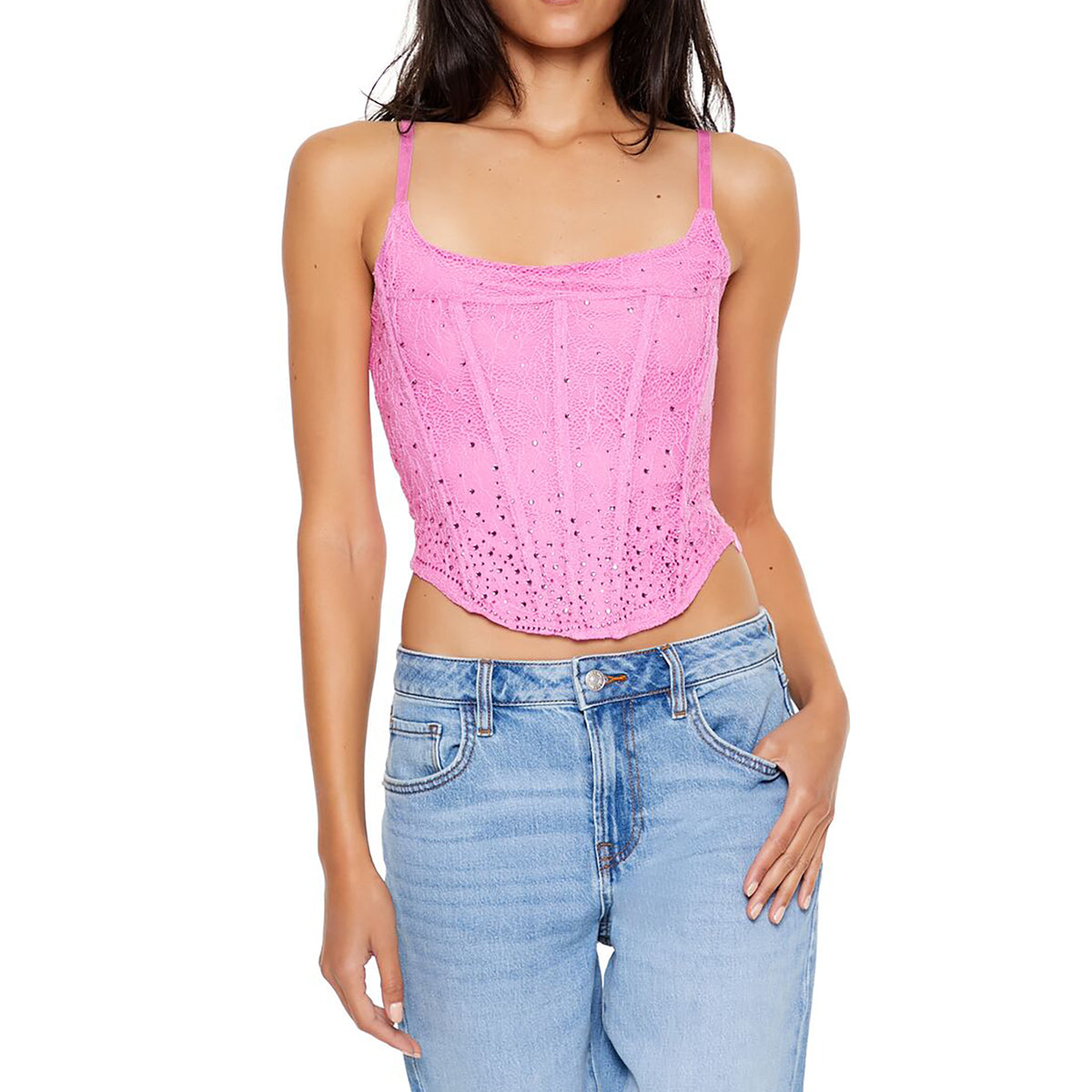 فوريفر 21 - كورسيه دانتيل وأحجار الراين للنساء - يباع بواسطة اف اى جى