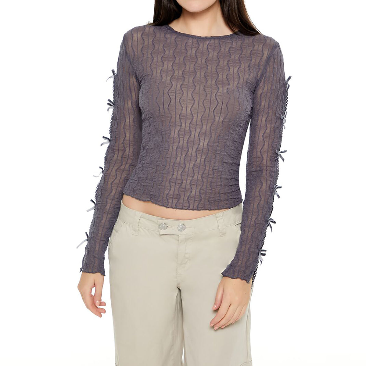 فوريفر 21 - بلوزة قصيرة بفتحة للنساء - يباع بواسطة اف اى جى