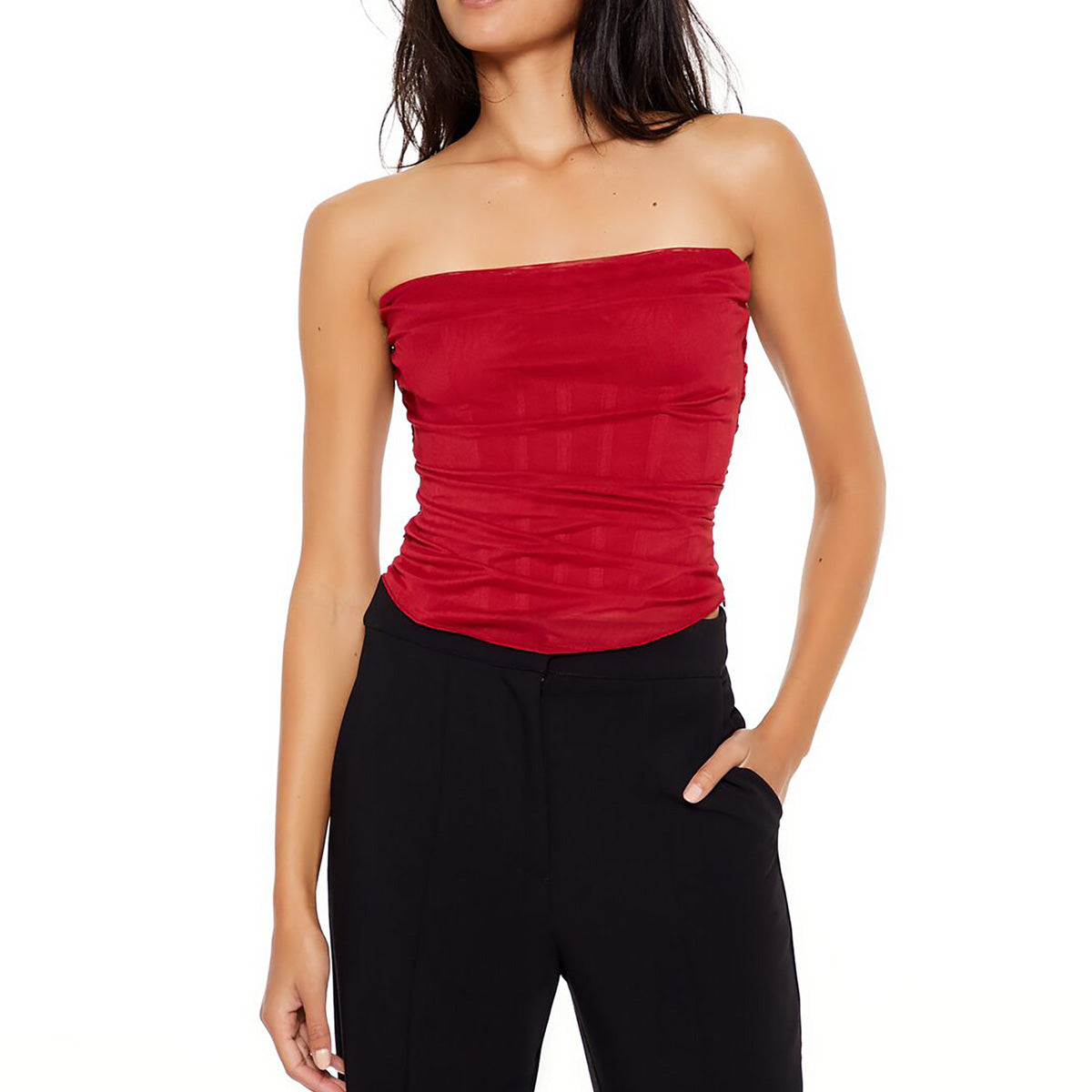 فوريفر 21 - كورسيه توب شبكي مكشكش للنساء - يباع بواسطة اف اى جى