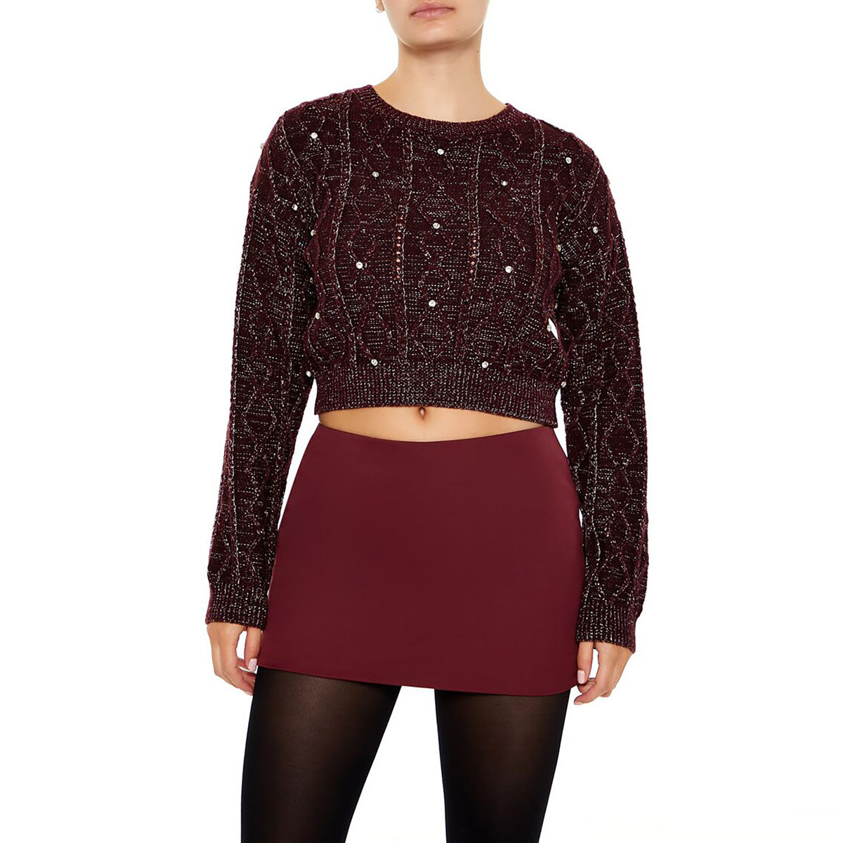 فوريفر 21 - بلوفر لامع مرصع بأحجار الراين للنساء - يباع بواسطة اف اى جى