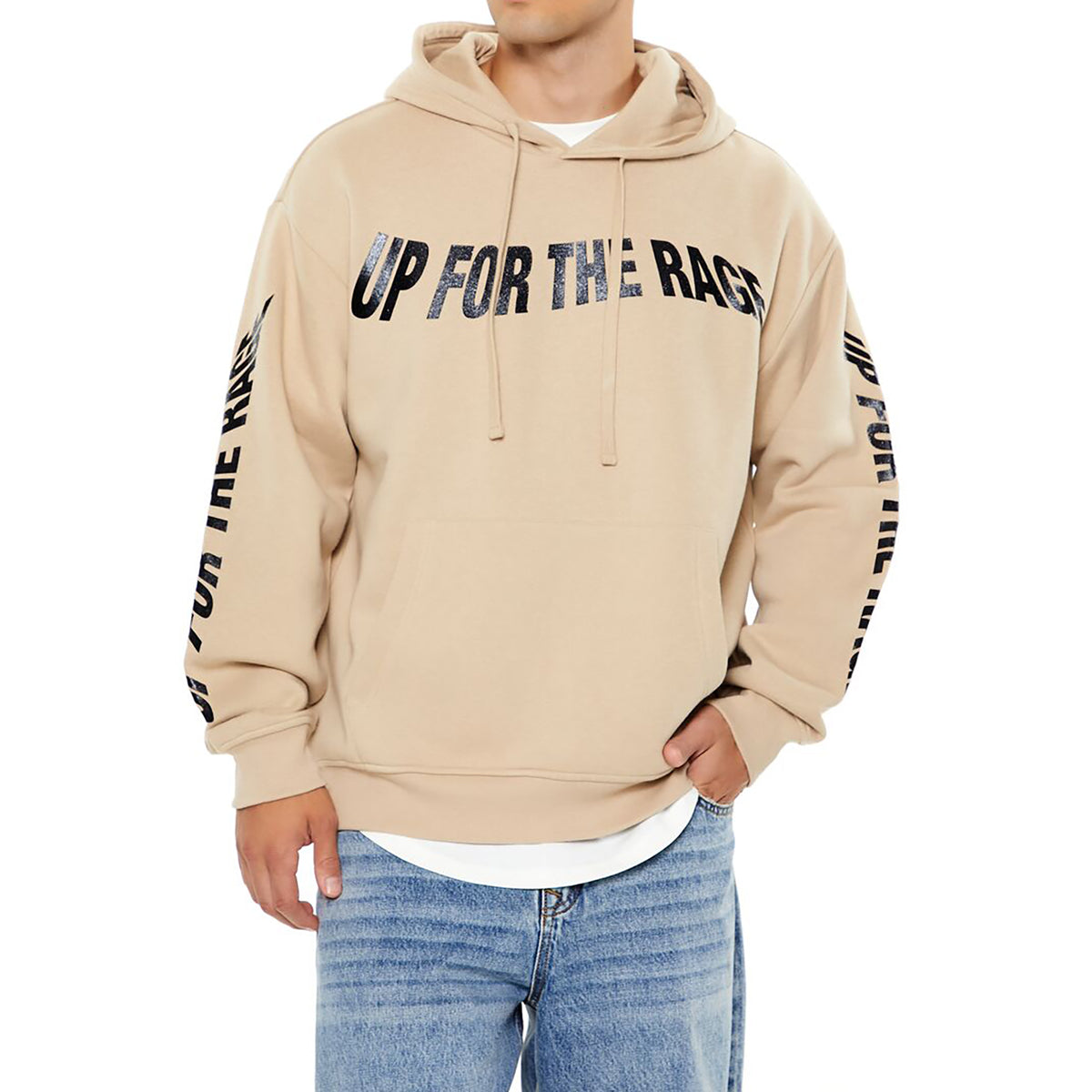 فوريفر 21 - هودي جرافيكي لامع للرجال - يباع بواسطة اف اى جى