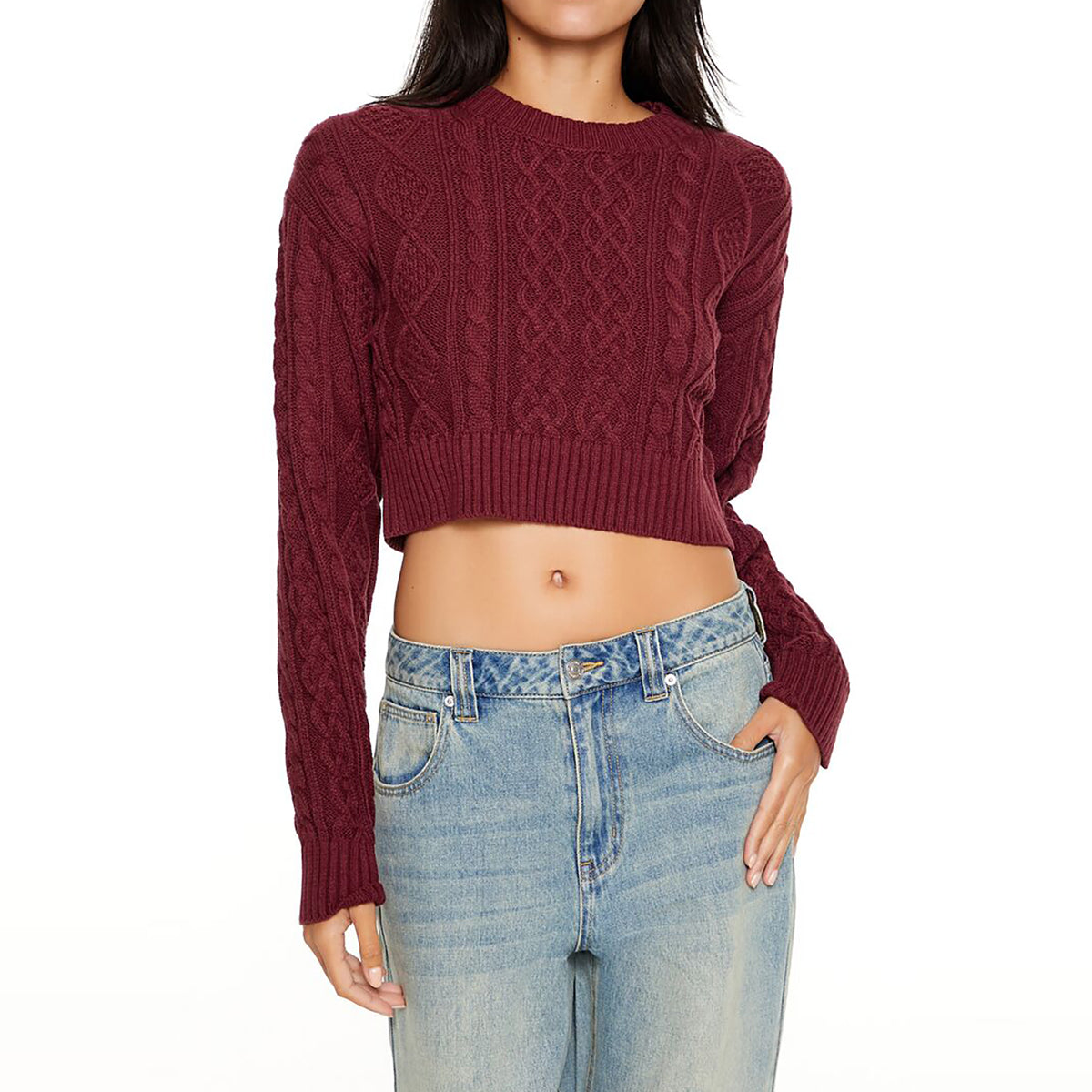 فوريفر 21 - بلوفر قصير محبوك للنساء - يباع بواسطة اف اى جى