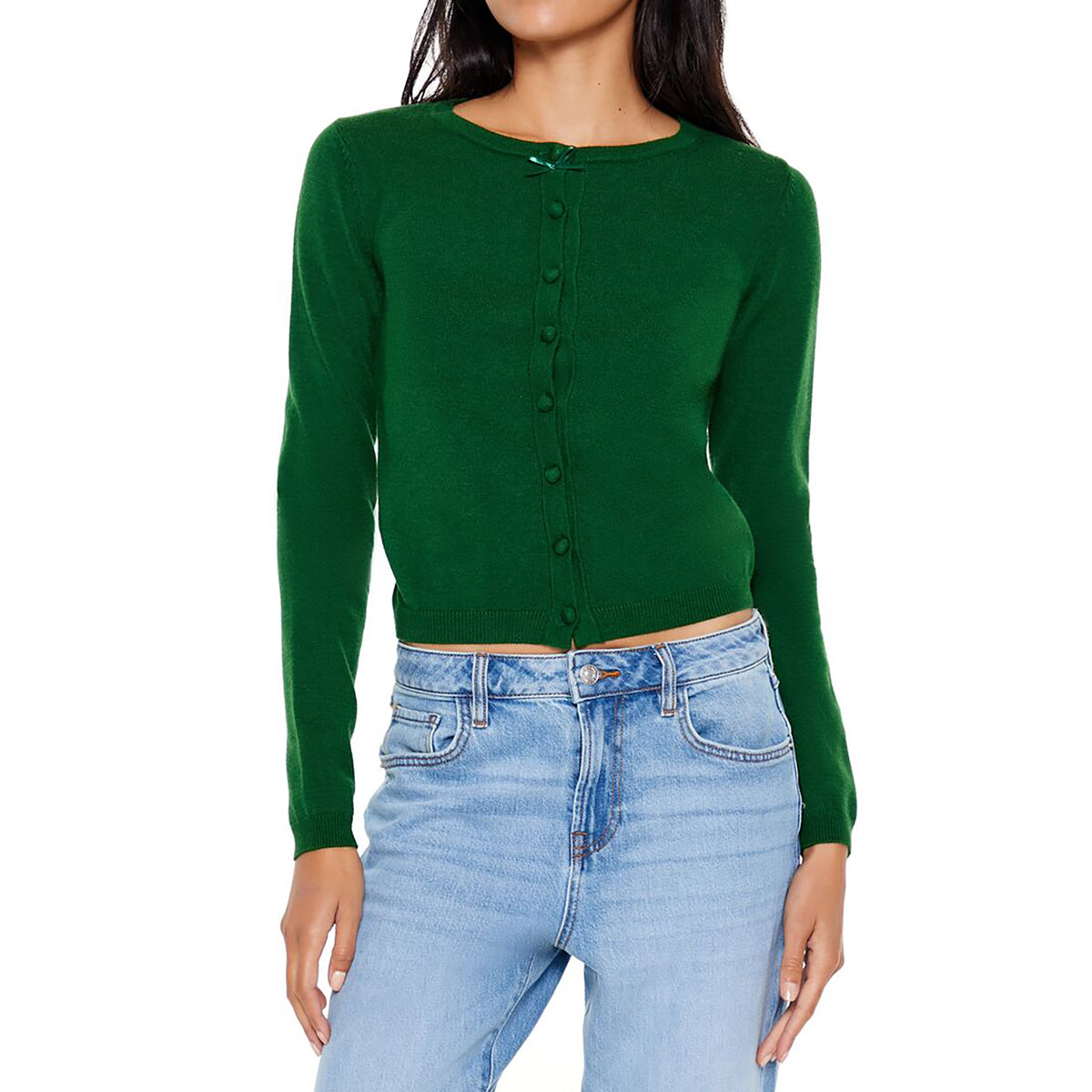 فوريفر 21 - بلوفر كارديجان قصير مزين بفيونكة للنساء - يباع بواسطة اف اى جى