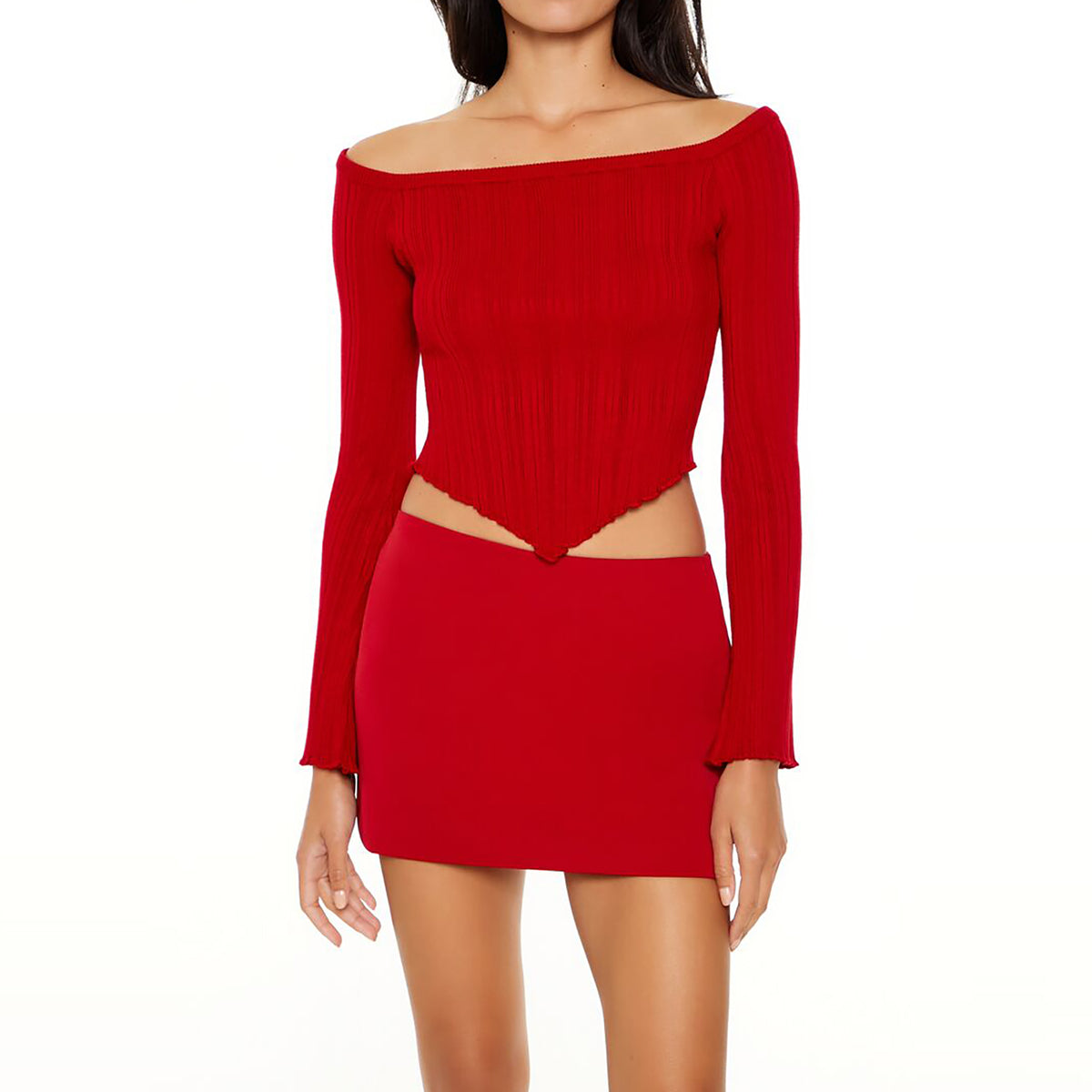 فوريفر 21 - سترة بأكتاف منخفظة وحاشية على شكل حرف V للنساء - يباع بواسطة اف اى جى