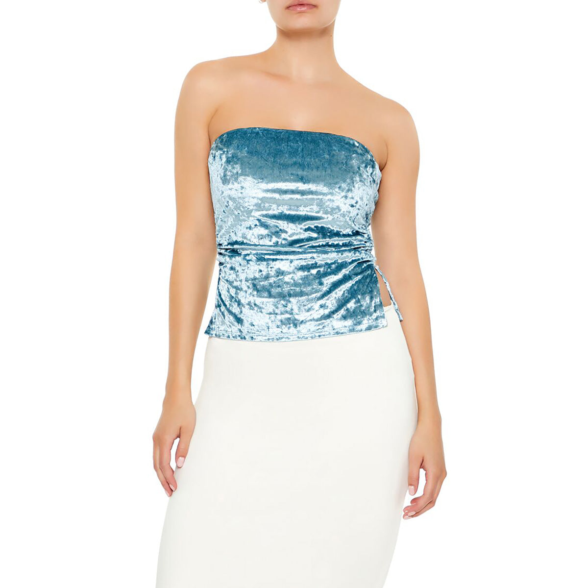 فوريفر 21 - توب من المخمل بحاشية مقسمة للنساء - يباع بواسطة اف اى جى