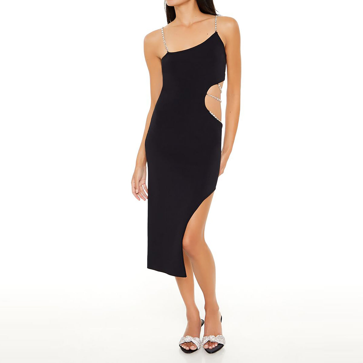 فوريفر 21 - فستان سويت شيرت متوسط الطول بفتحة للنساء - يباع بواسطة اف اى جى