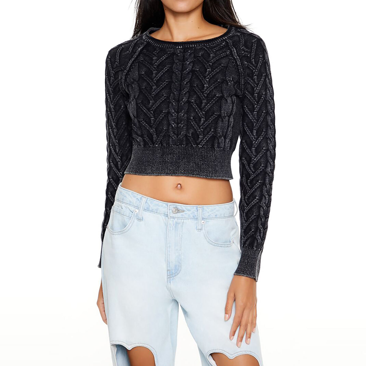 فوريفر 21 - بلوفر قصير محبوك للنساء - يباع بواسطة اف اى جى