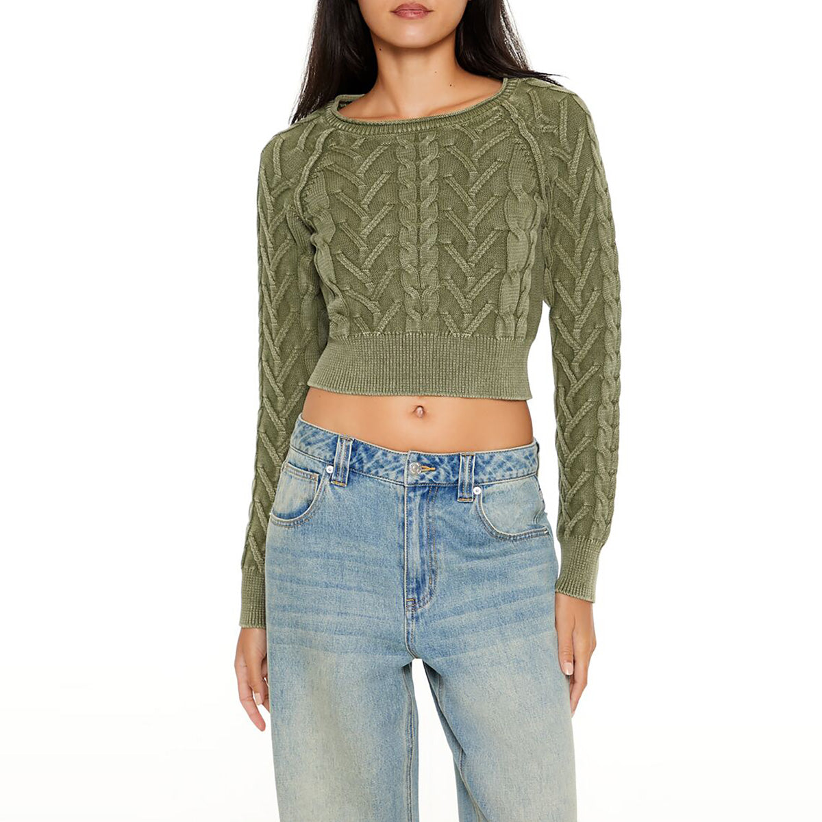 فوريفر 21 - بلوفر قصير محبوك للنساء - يباع بواسطة اف اى جى