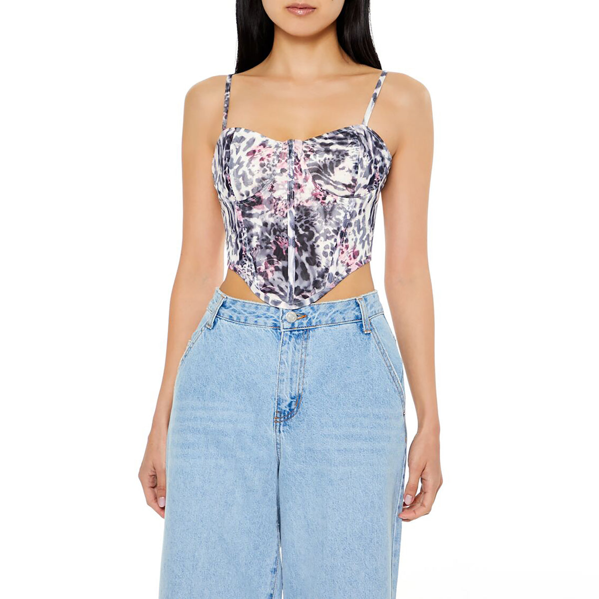 فوريفر 21 - توب قصير بطبعة جلد النمر للنساء - يباع بواسطة اف اى جى