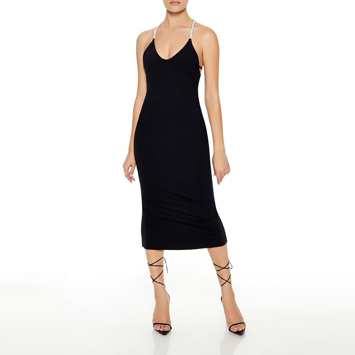 فوريفر 21 - فستان متوسط الطول بنقشة أحجار الراين للنساء - يباع بواسطة اف اى جى