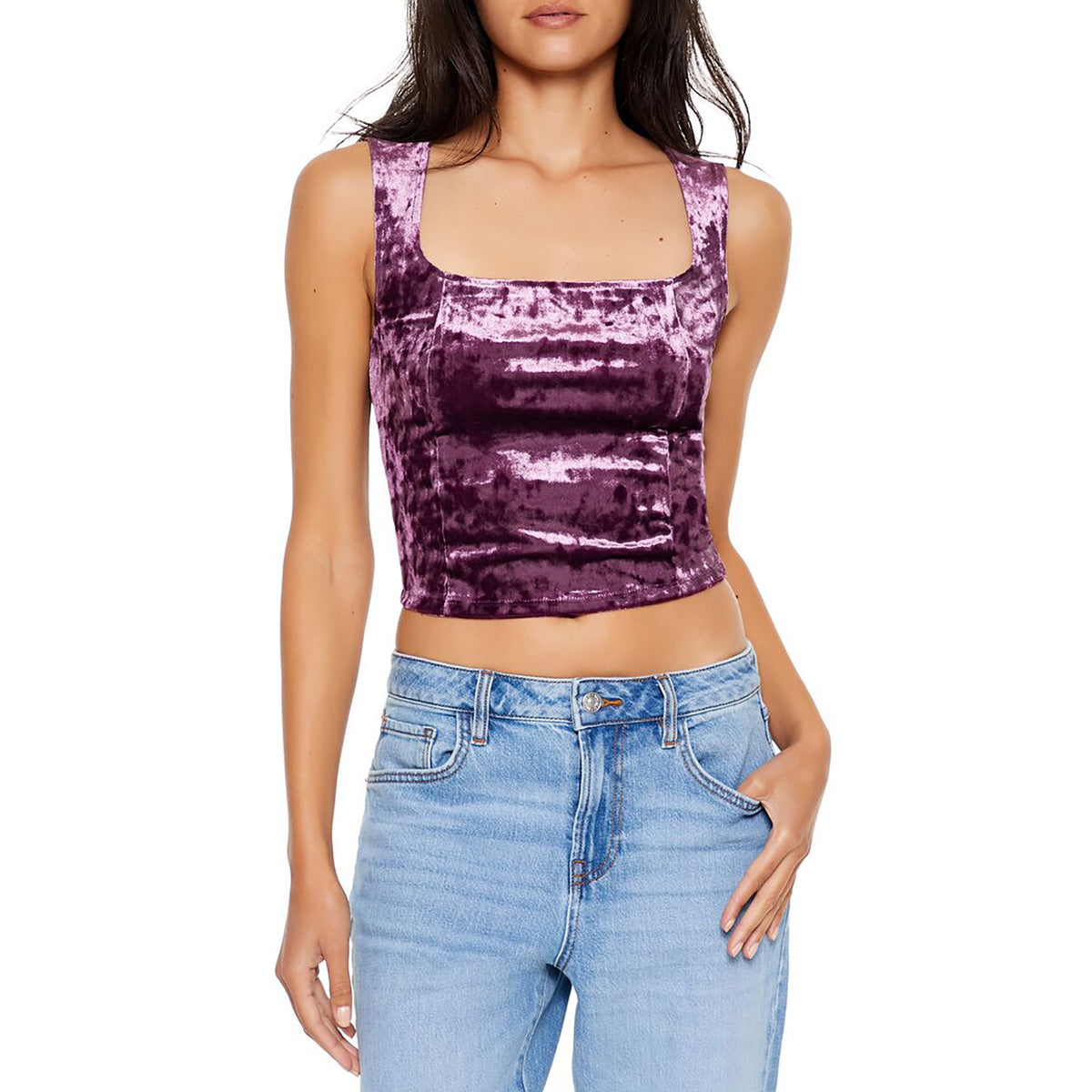 فوريفر 21 - بلوزة قصيرة من المخمل للنساء - يباع بواسطة اف اى جى