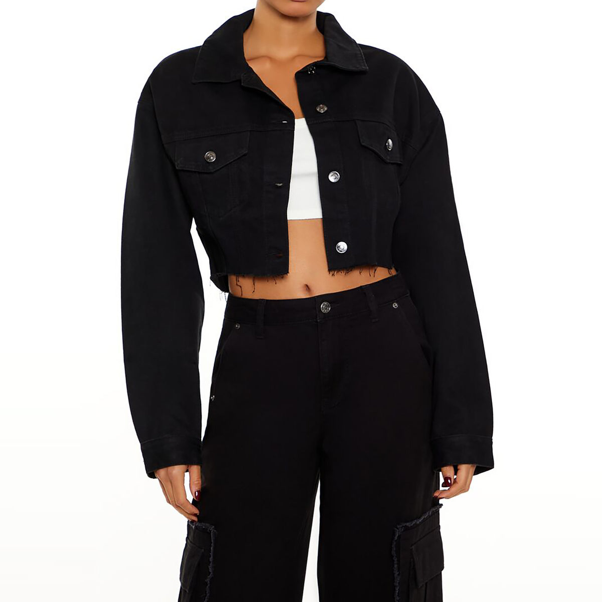 فوريفر 21 - سترة جينز بسلسلة من أحجار الراين للنساء - يباع بواسطة اف اى جى