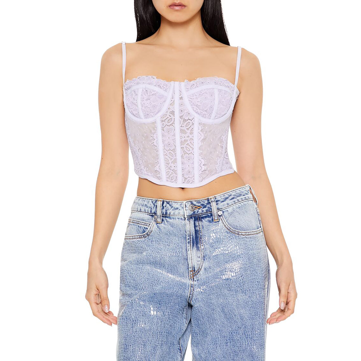 فوريفر 21 - توب قصير من الدانتيل للنساء - يباع بواسطة اف اى جى