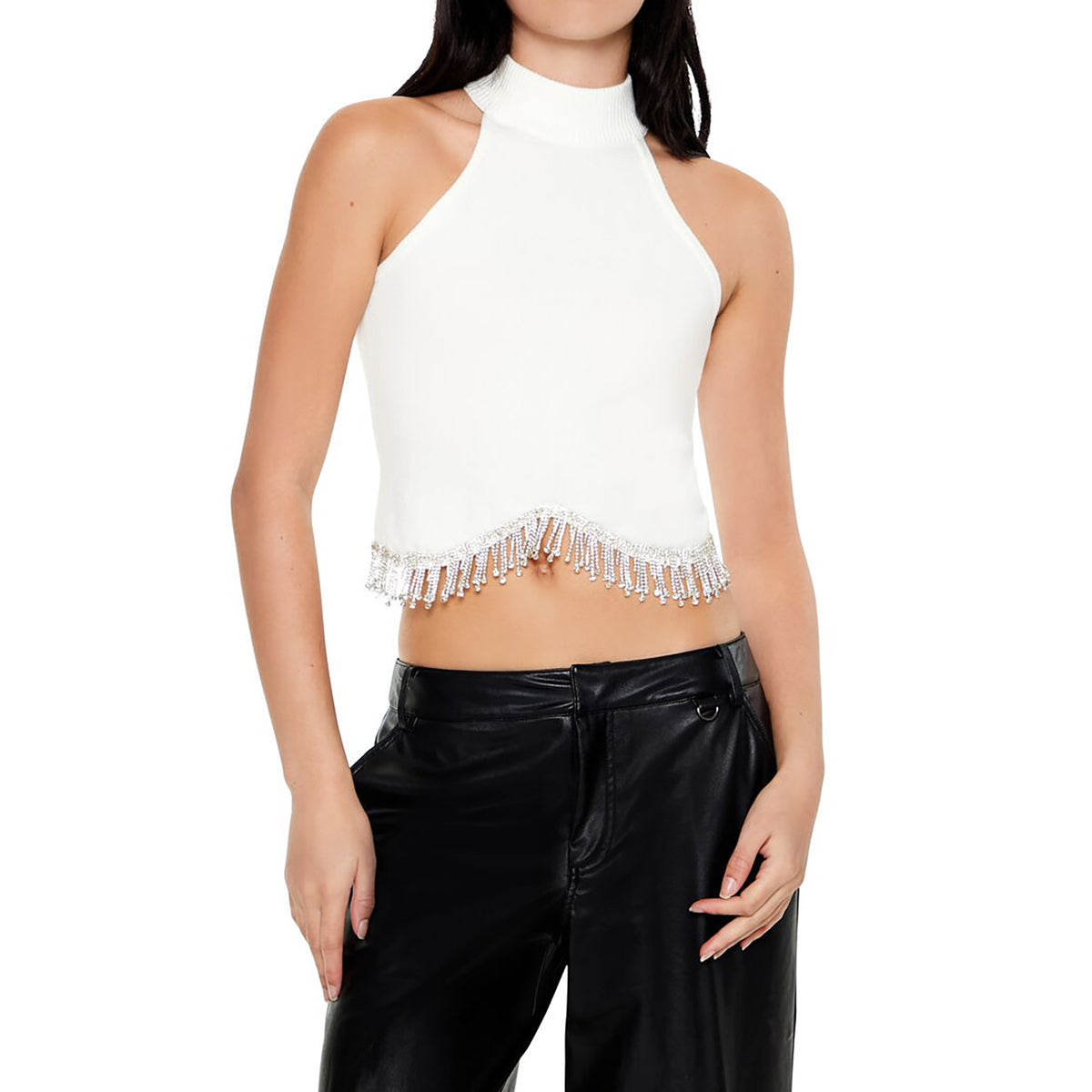 فوريفر 21 - توب مزين بأحجار الراين للنساء - يباع بواسطة اف اى جى