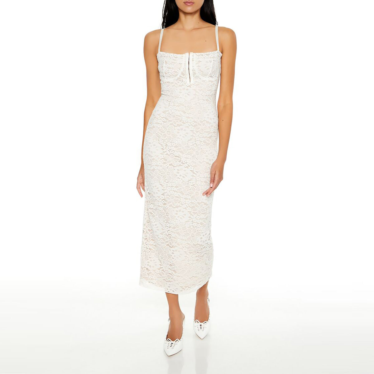 فوريفر 21 - فستان متوسط الطول من الدانتيل بقصة ضيقة للنساء - يباع بواسطة اف اى جى