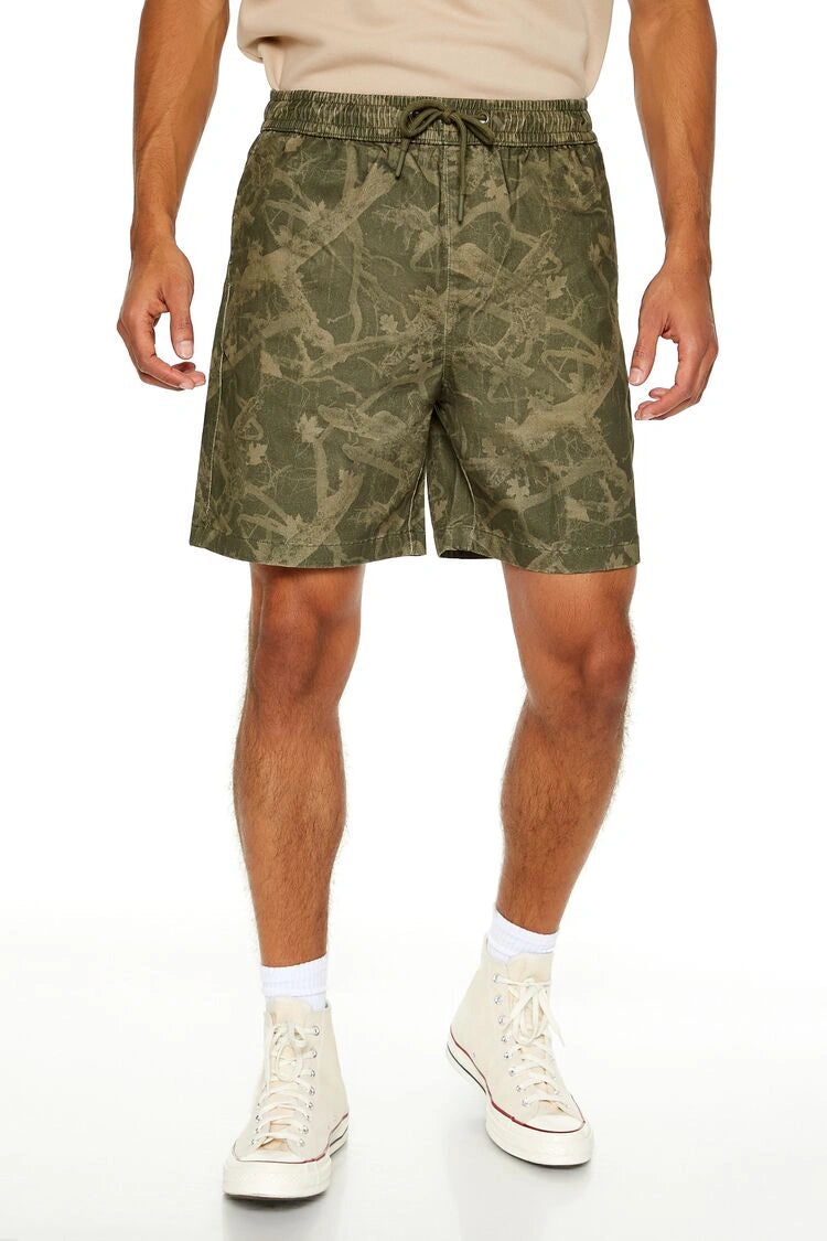 فوريفر 21-شورت كرة طائرة بطبعة أوراق التمويه-للرجال