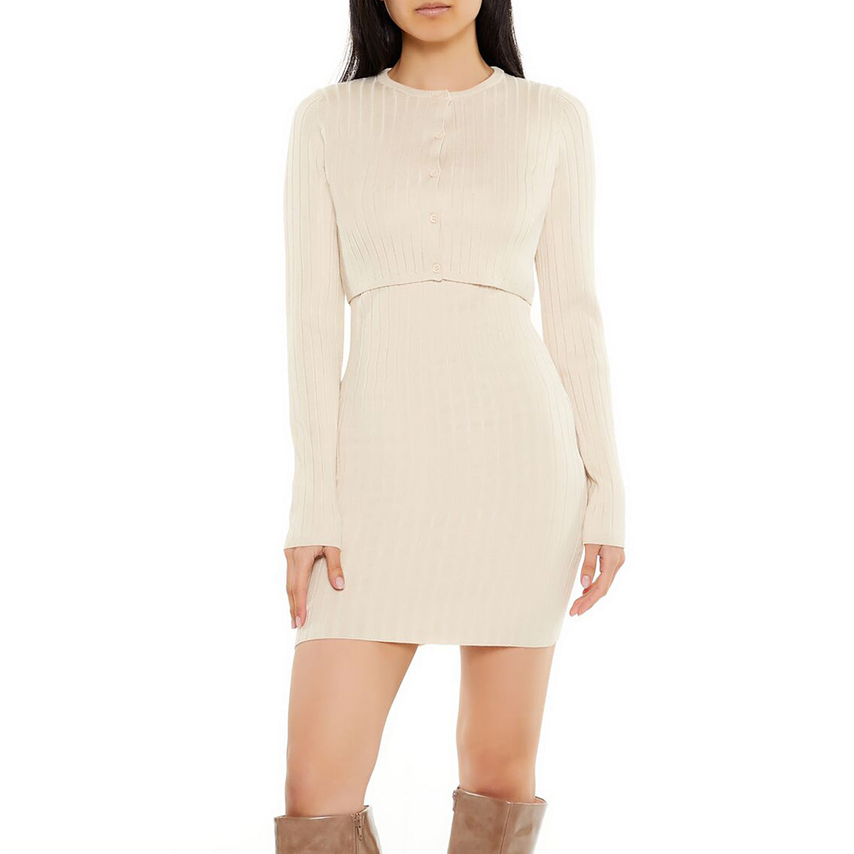 فوريفر 21 - طقم فستان سويتر قصير وسترة كارديجان للنساء - يباع بواسطة اف اى جى