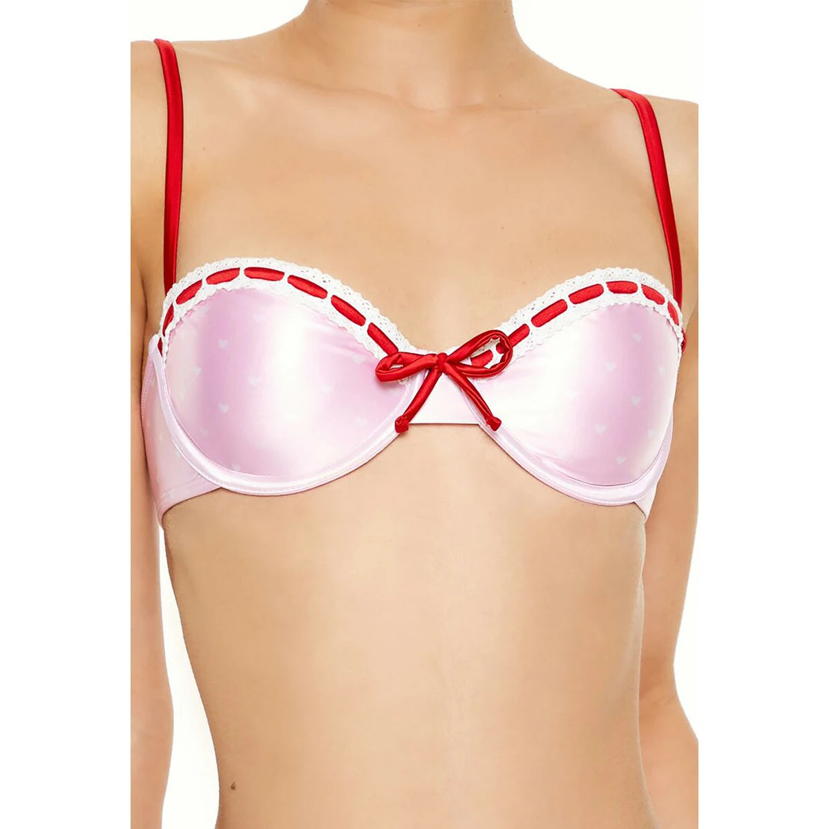 فوريفر 21 - بيكيني توب بسلك على شكل قلوب مزينة بالدانتيل من الساتان للنساء - يباع بواسطة اف اى جى