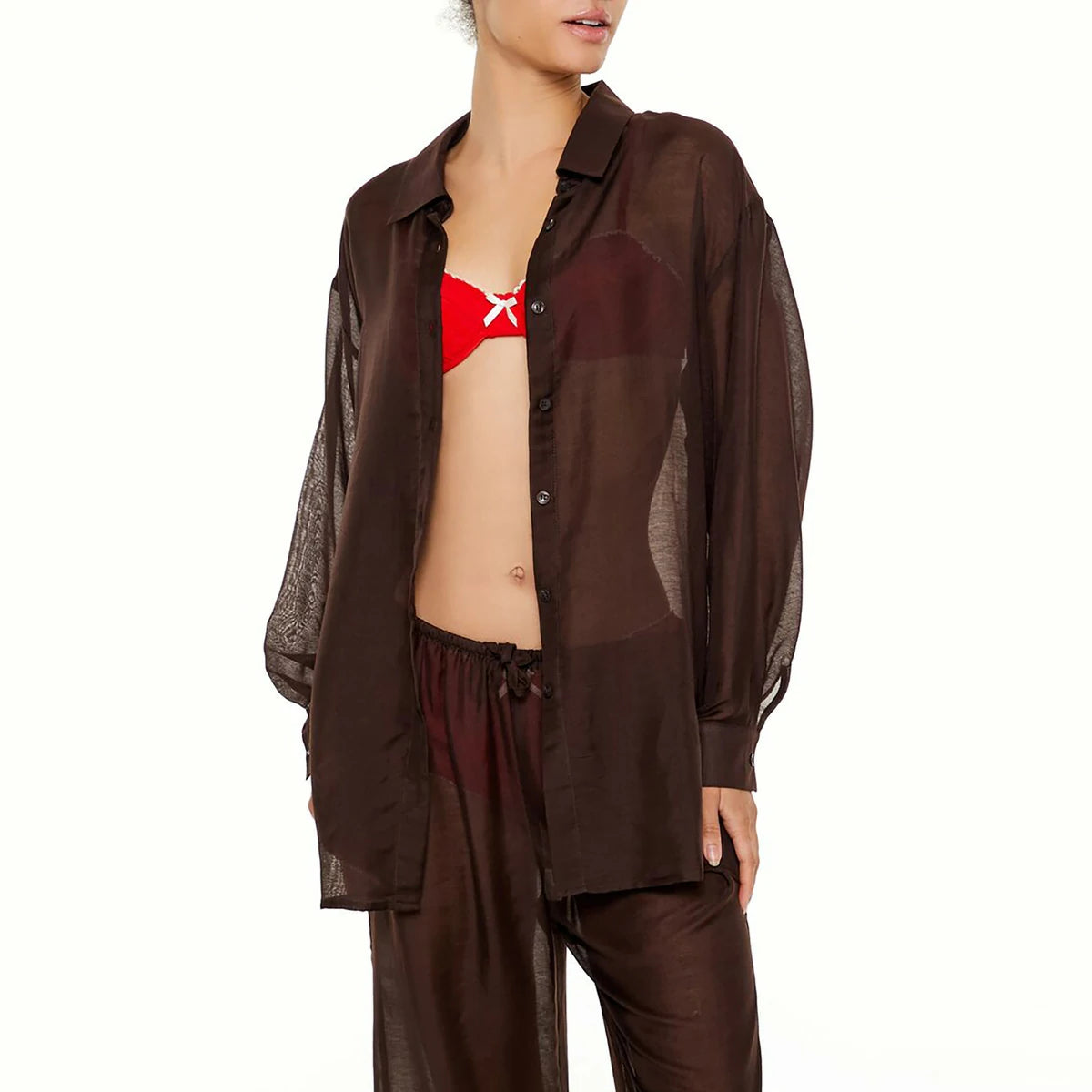 فوريفر 21 - فستان قميص خفيف الوزن مزود بأزرار للنساء - يباع بواسطة اف اى جى