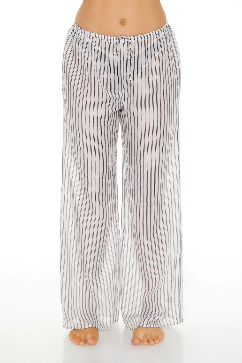 فوريفر 21-بنطال سباحة مخطط خفيف الوزن واسع الساقين-للنساء