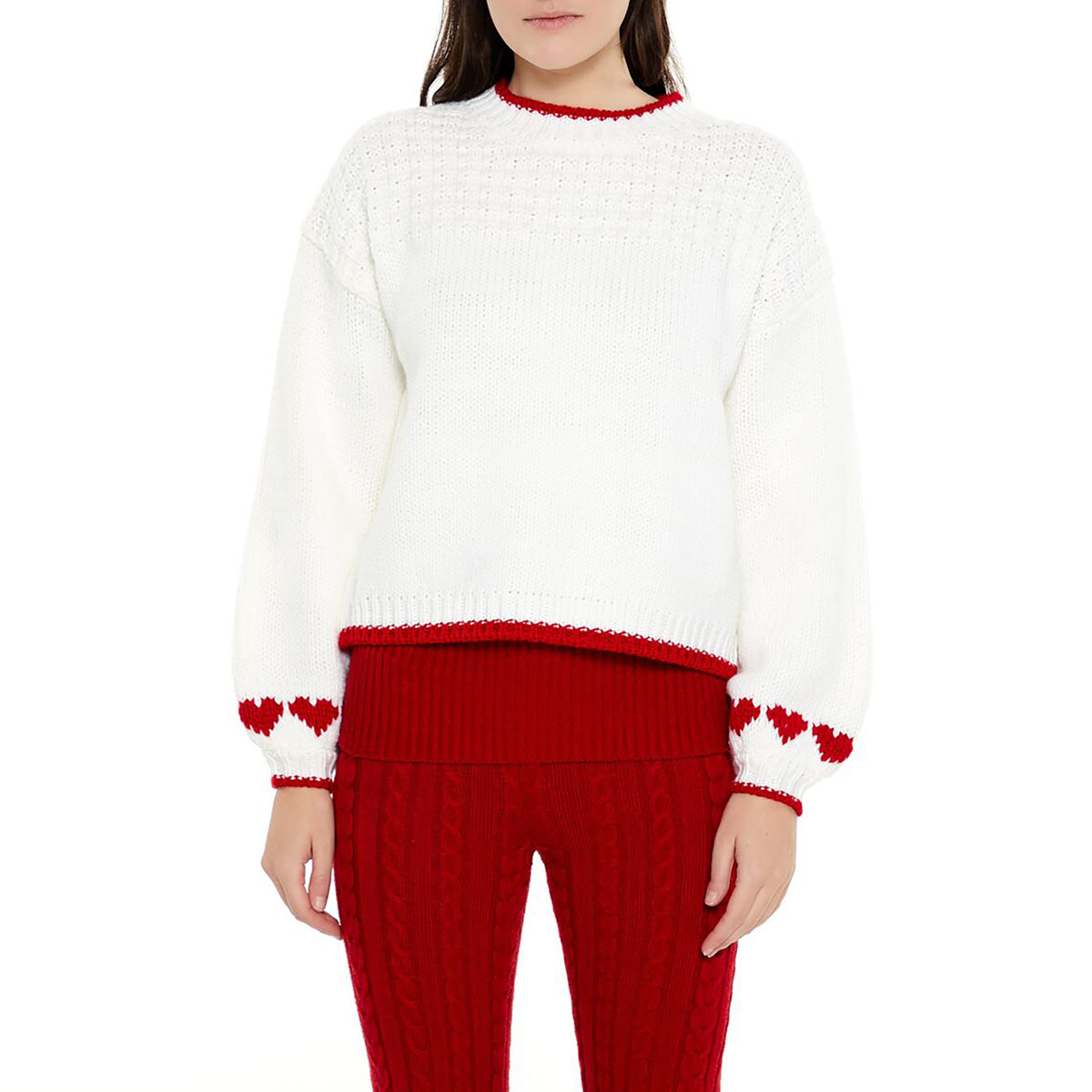 فوريفر 21 - بلوفر بأكمام منسدلة بطبعة شكل قلب للنساء - يباع بواسطة اف اى جى