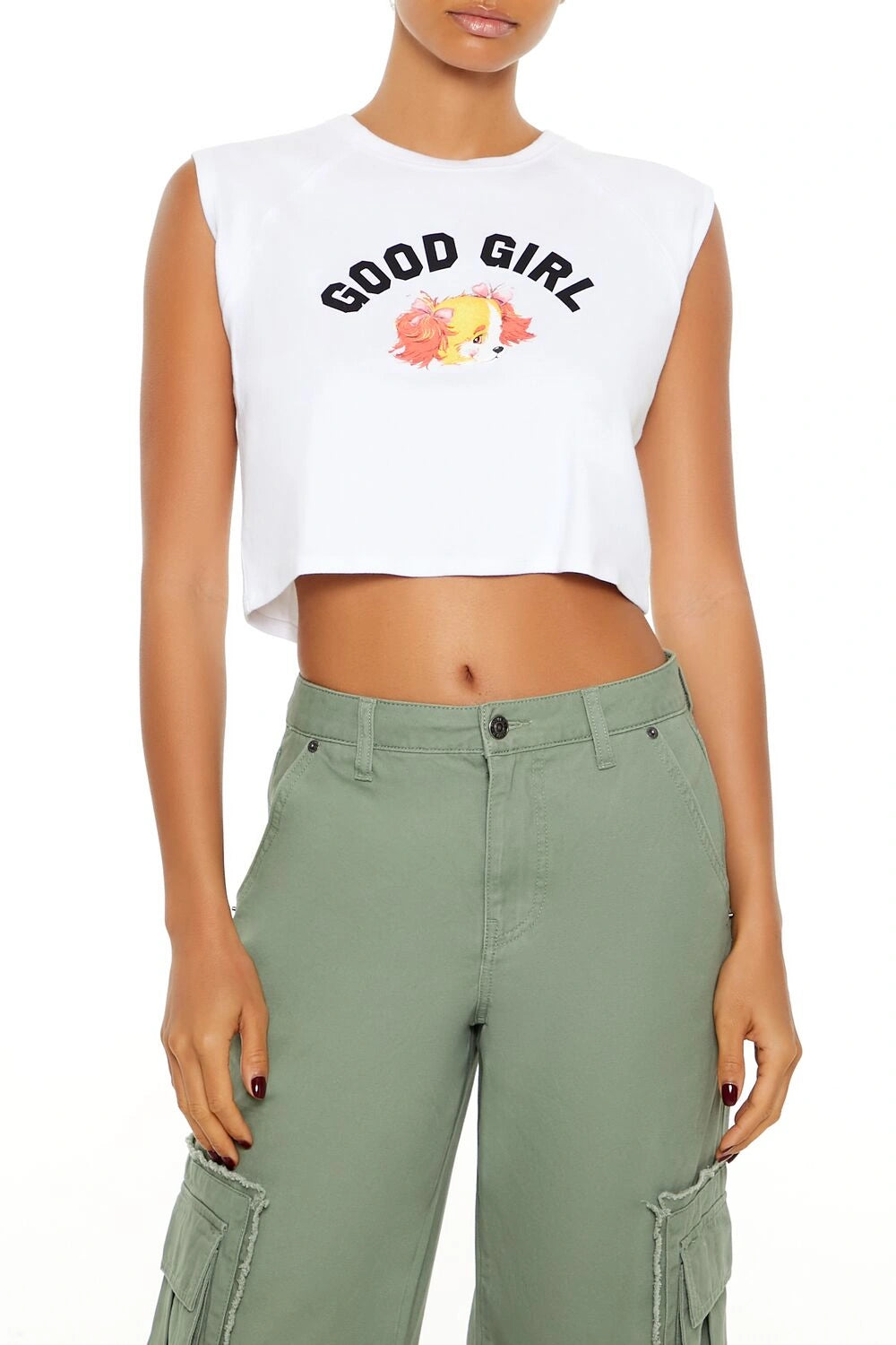 فوريفر 21-تي شيرت عضلات جرو الفتاة الجيدة-للنساء