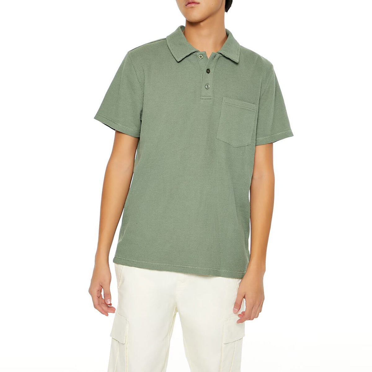 فوريفر 21 - قميص بولو محبوك بجيوب للرجال - يباع بواسطة اف اى جى