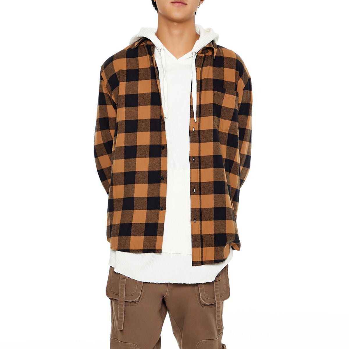 فوريفر 21 - قميص منقوش بحاشية منحنية للرجال - يباع بواسطة اف اى جى