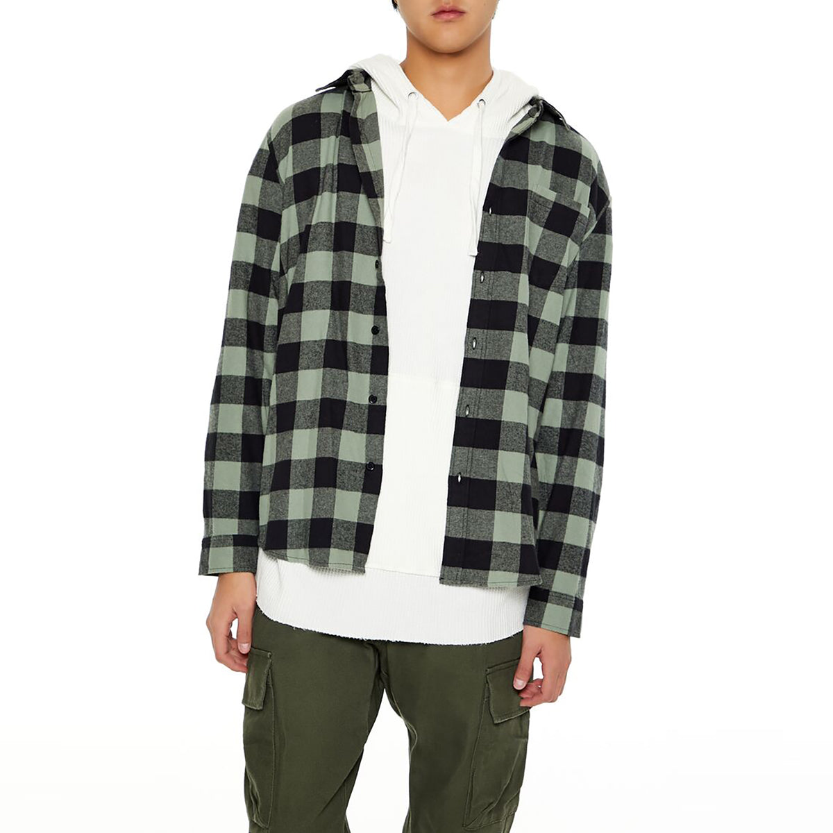 فوريفر 21 - قميص منقوش بحاشية منحنية للرجال - يباع بواسطة اف اى جى