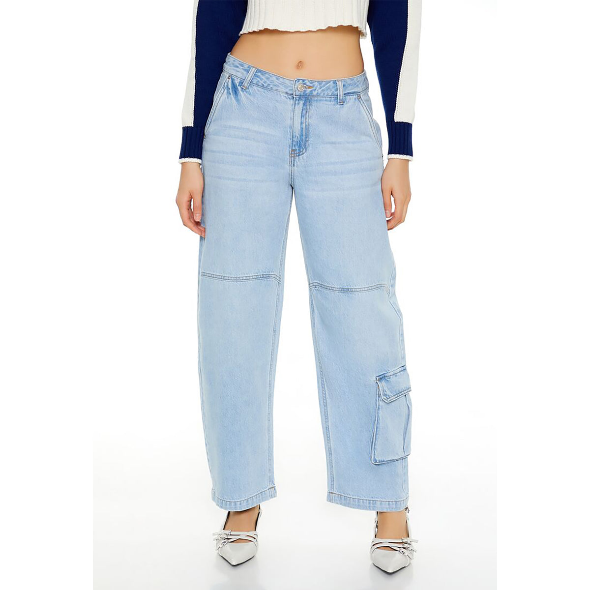 فوريفر 21 - بنطال جينز كارجو مستقيم الخصر للنساء - يباع بواسطة اف اى جى