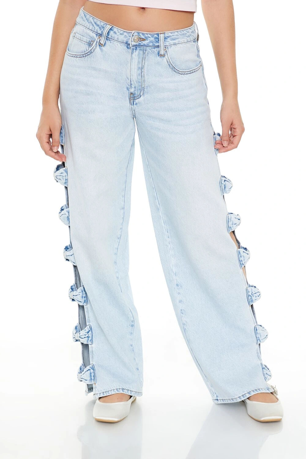 Forever21 -Cutout Bow High-Rise Baggy Jeans-Women-sold bt FIG