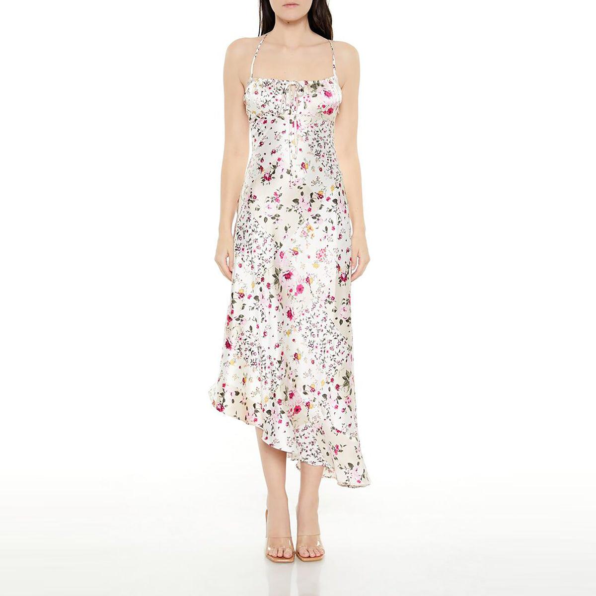فوريفر 21 - فستان ماكسي منقوش بالزهور مع رباط للنساء - يباع بواسطة اف اى جى