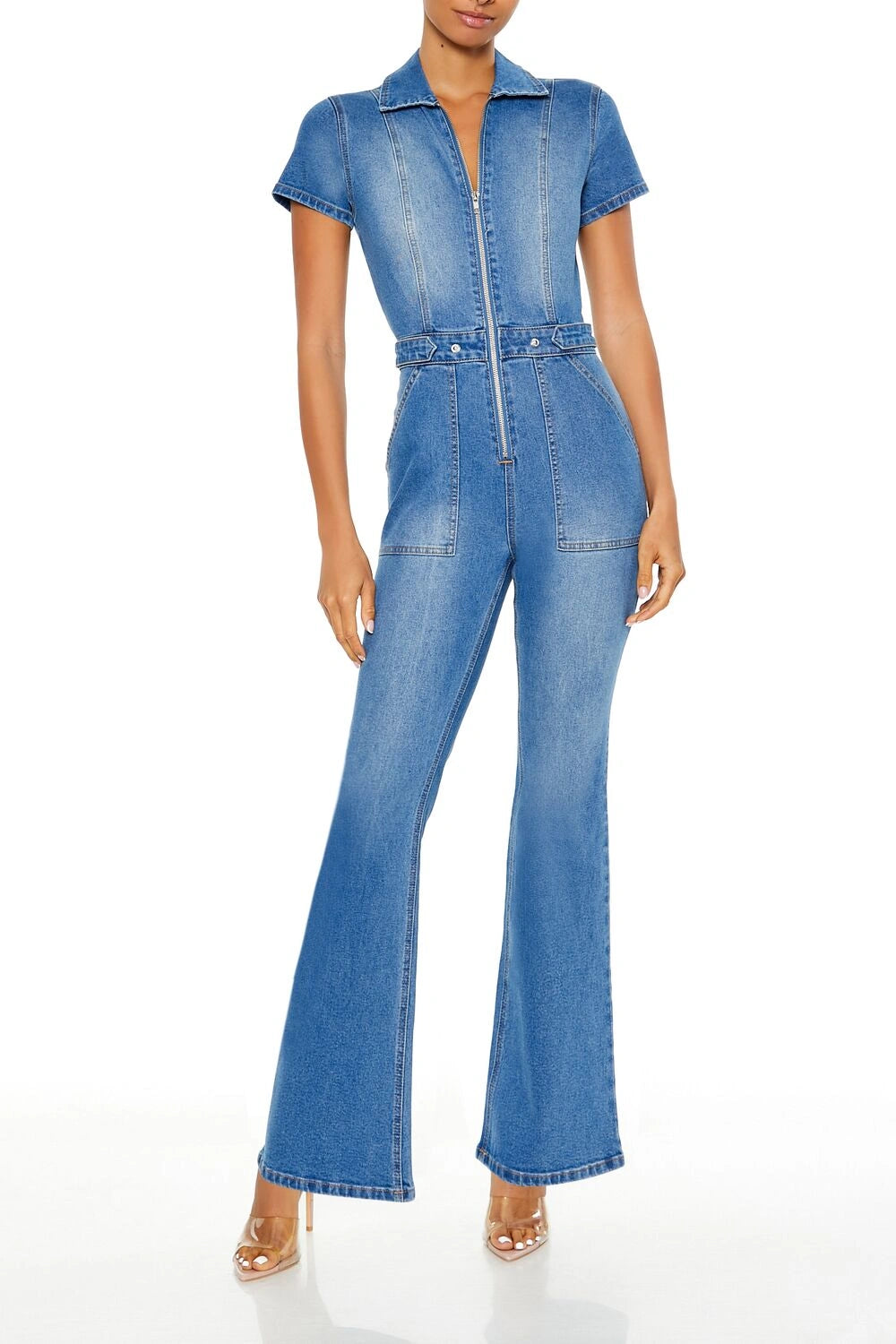 فوريفر 21-جمبسوت جينز واسع بسحاب-للنساء