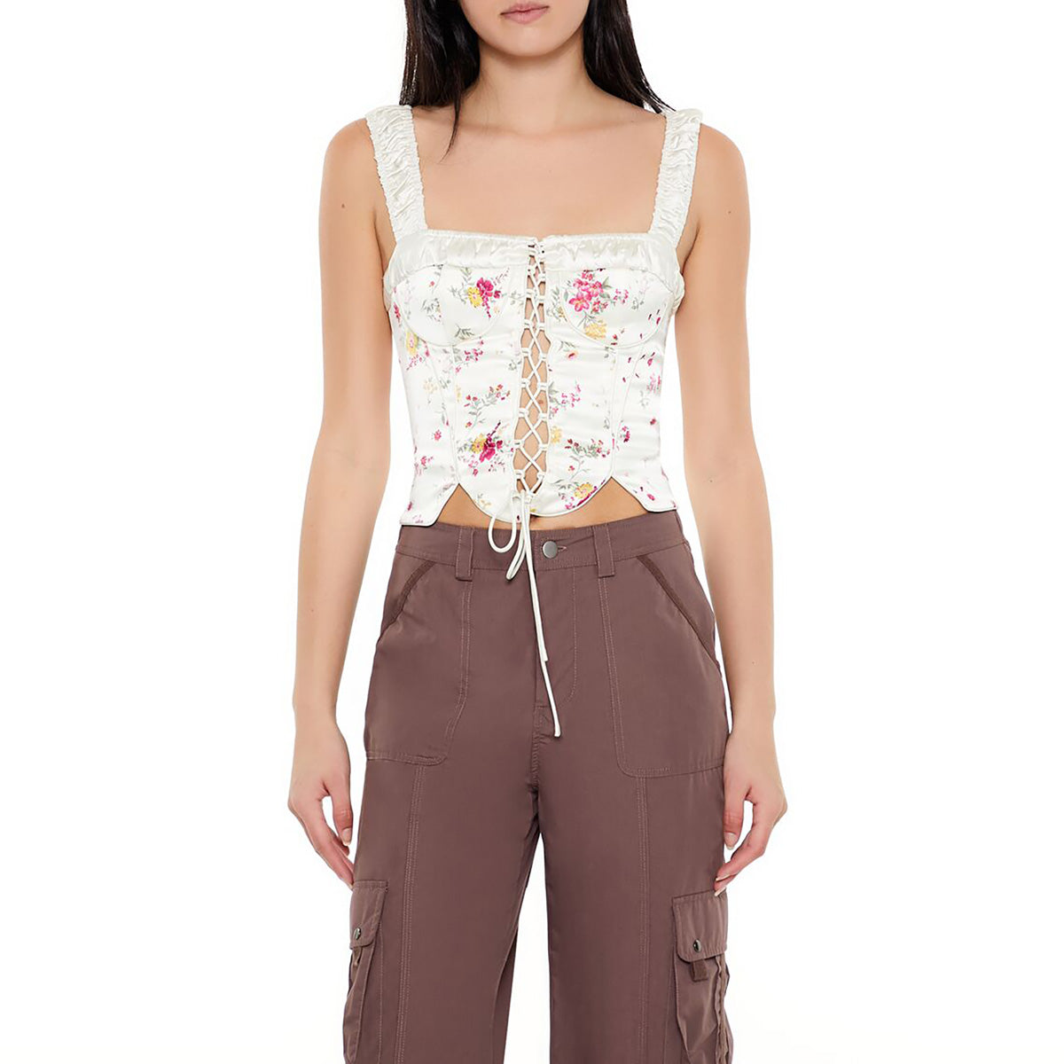 فوريفر 21 - بلوزة كورسيه بطبعة زهور للنساء - يباع بواسطة اف اى جى