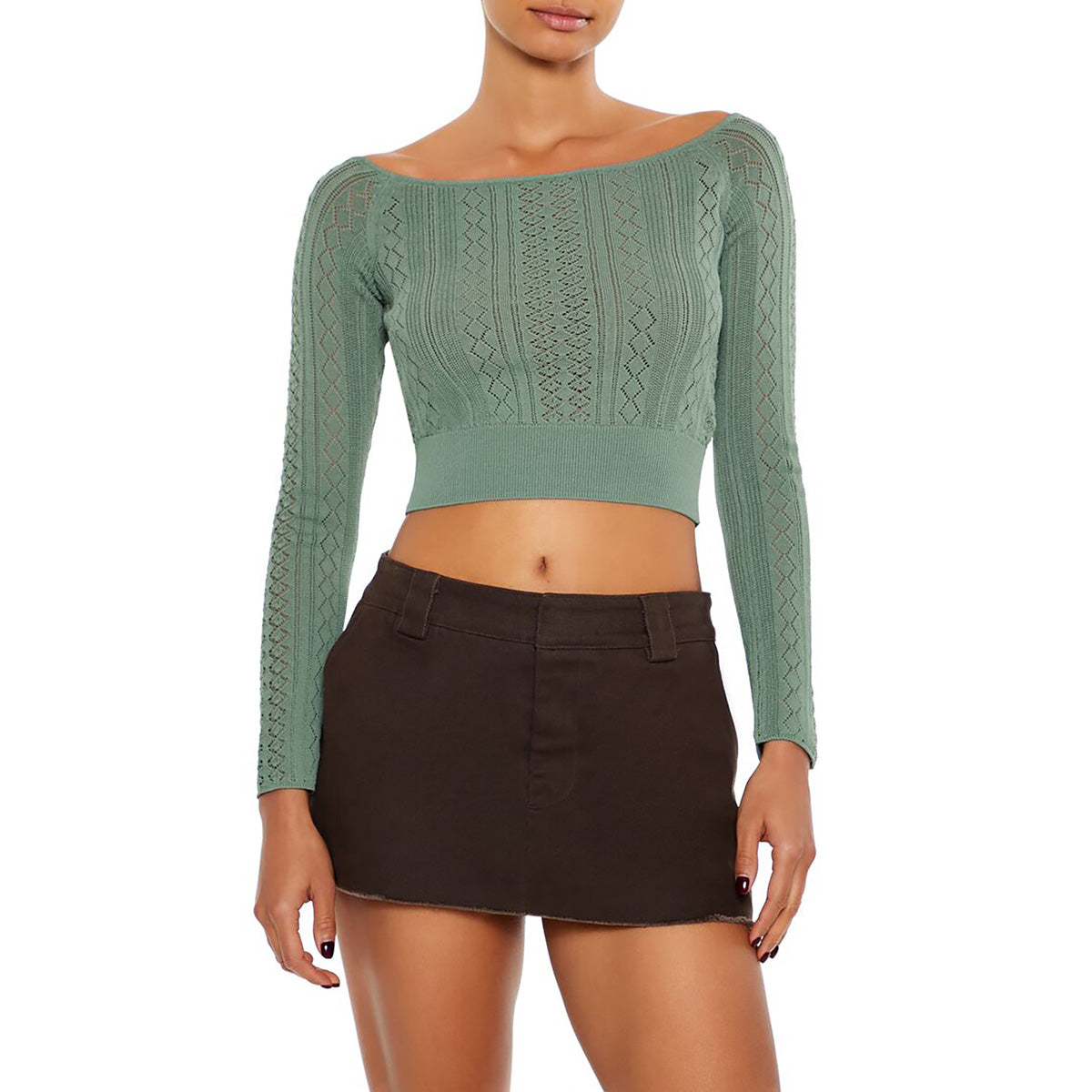 فوريفر 21 - بلوزة قصيرة محبوكة للنساء - يباع بواسطة اف اى جى