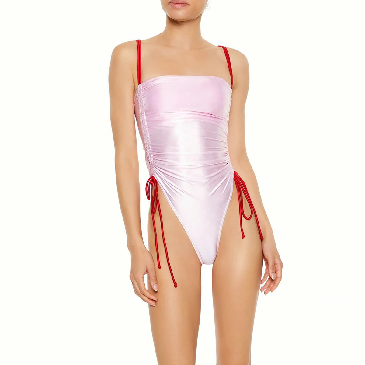 فوريفر 21 - بدلة سباحة من قطعة واحدة بنقشة قلوب من الساتان للنساء - يباع بواسطة اف اى جى