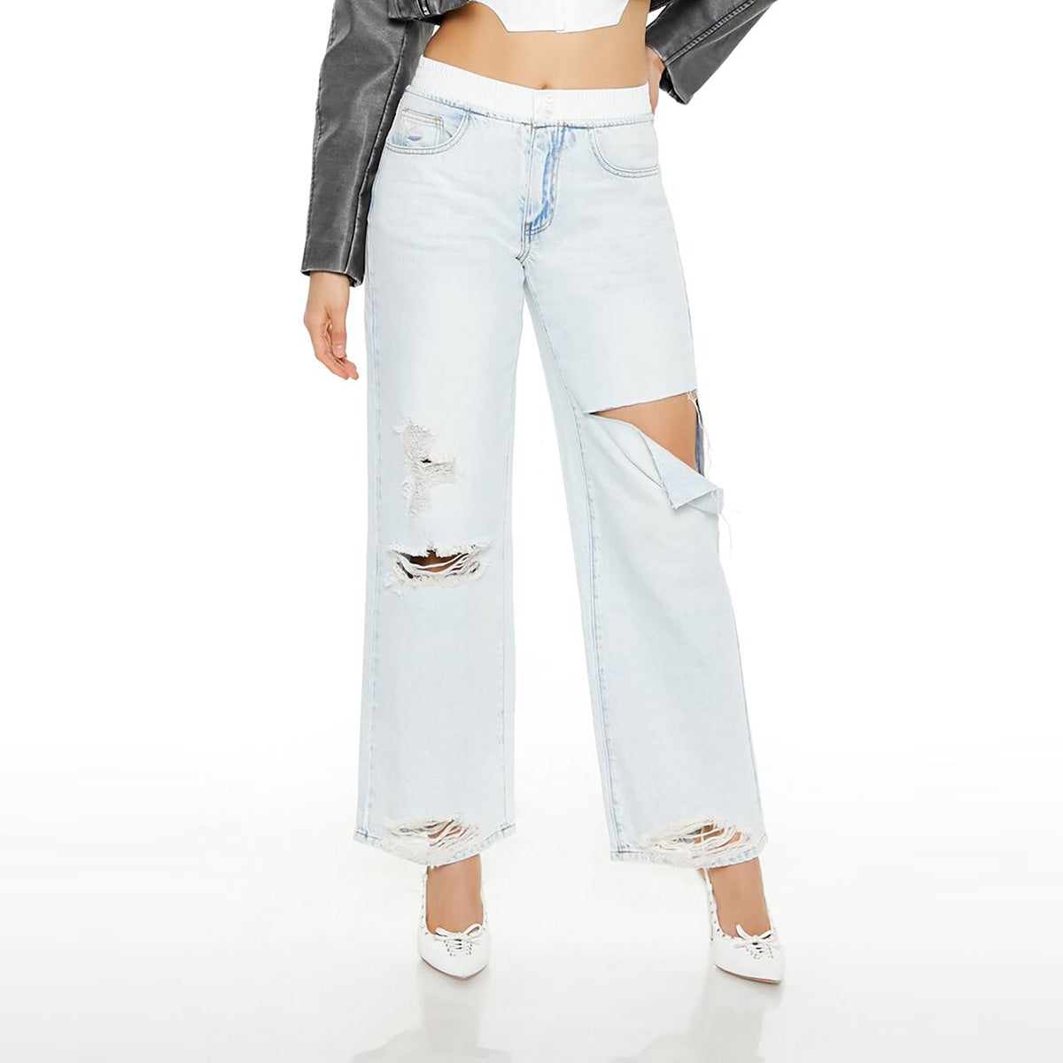 فوريفر 21 - بنطلون جينز واسع متوسط الارتفاع للنساء - يباع بواسطة اف اى جى