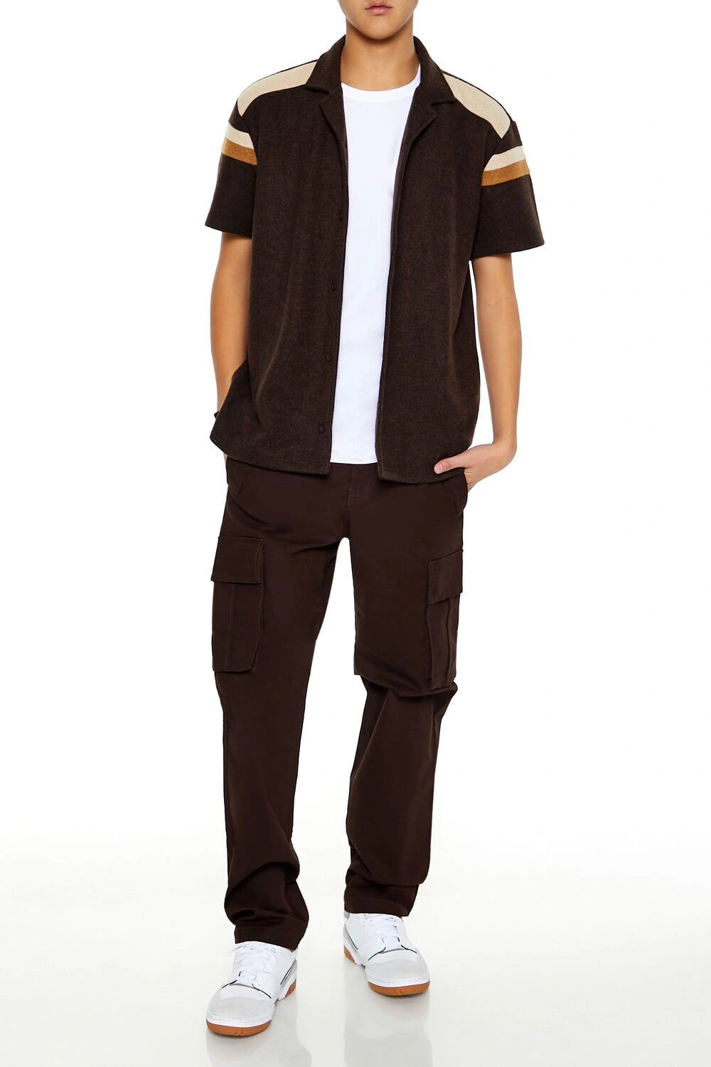 فوريفر 21-قميص مخطط بأكمام قصيرة-للرجال