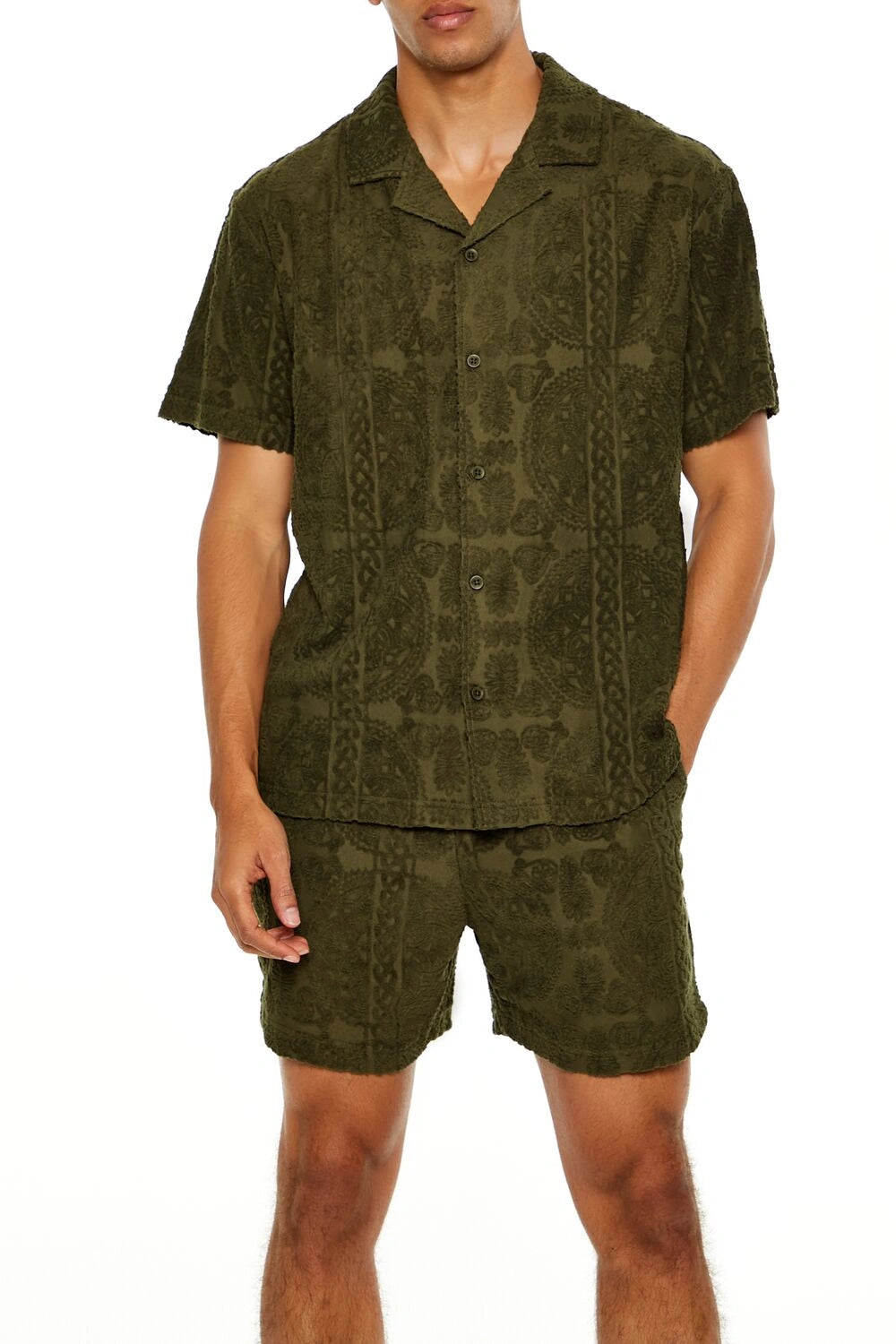 فوريفر 21-قميص تيري من القماش المحكم بأكمام قصيرة-للرجال