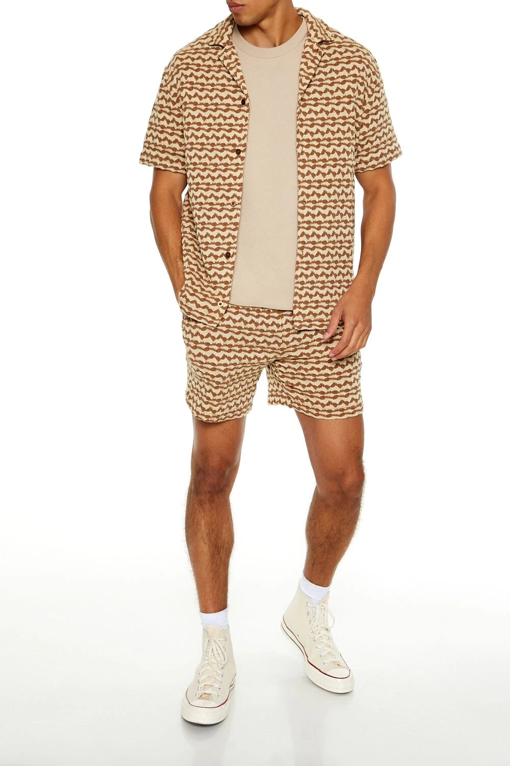 فوريفر 21-شورت ذو رباط منسوج هندسيًا-للرجال