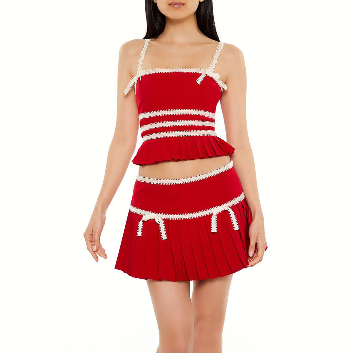 فوريفر 21 - بلوزة كامي قصيرة بلونين مع فيونكة للنساء - يباع بواسطة اف اى جى