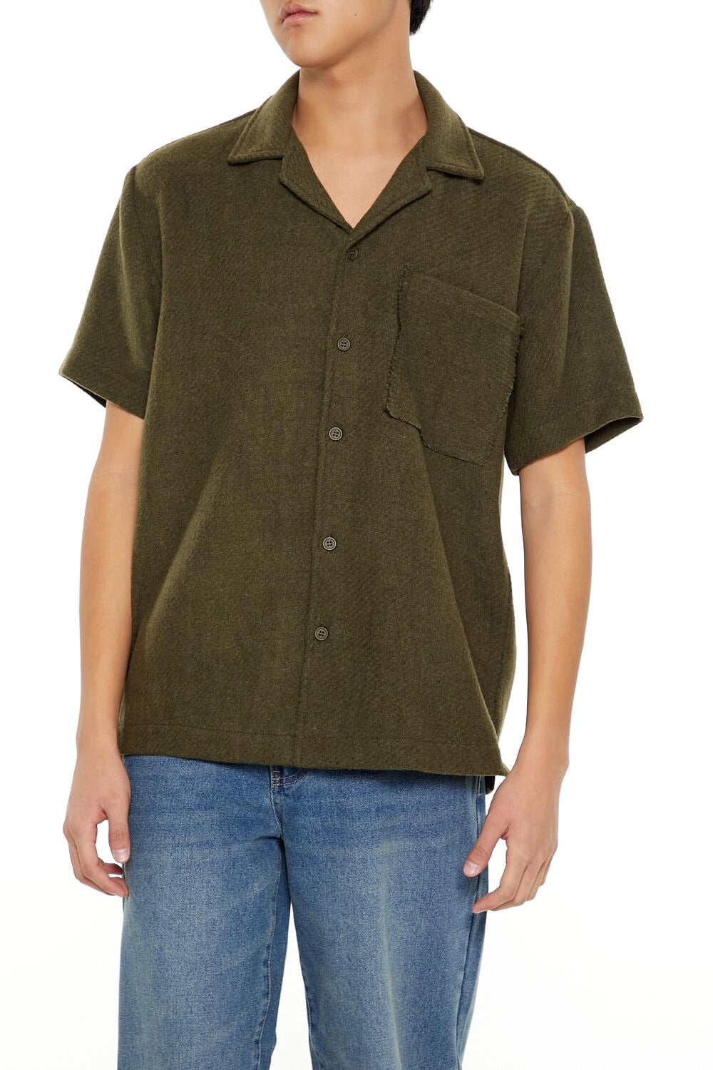 فوريفر 21-قميص بوكلي منسوج بياقة كوبية-للرجال