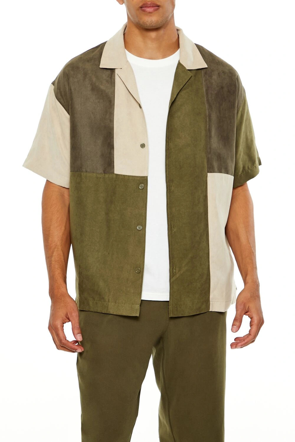 فوريفر 21-قميص من الجلد السويدي الصناعي بألوان متعددة-للرجال