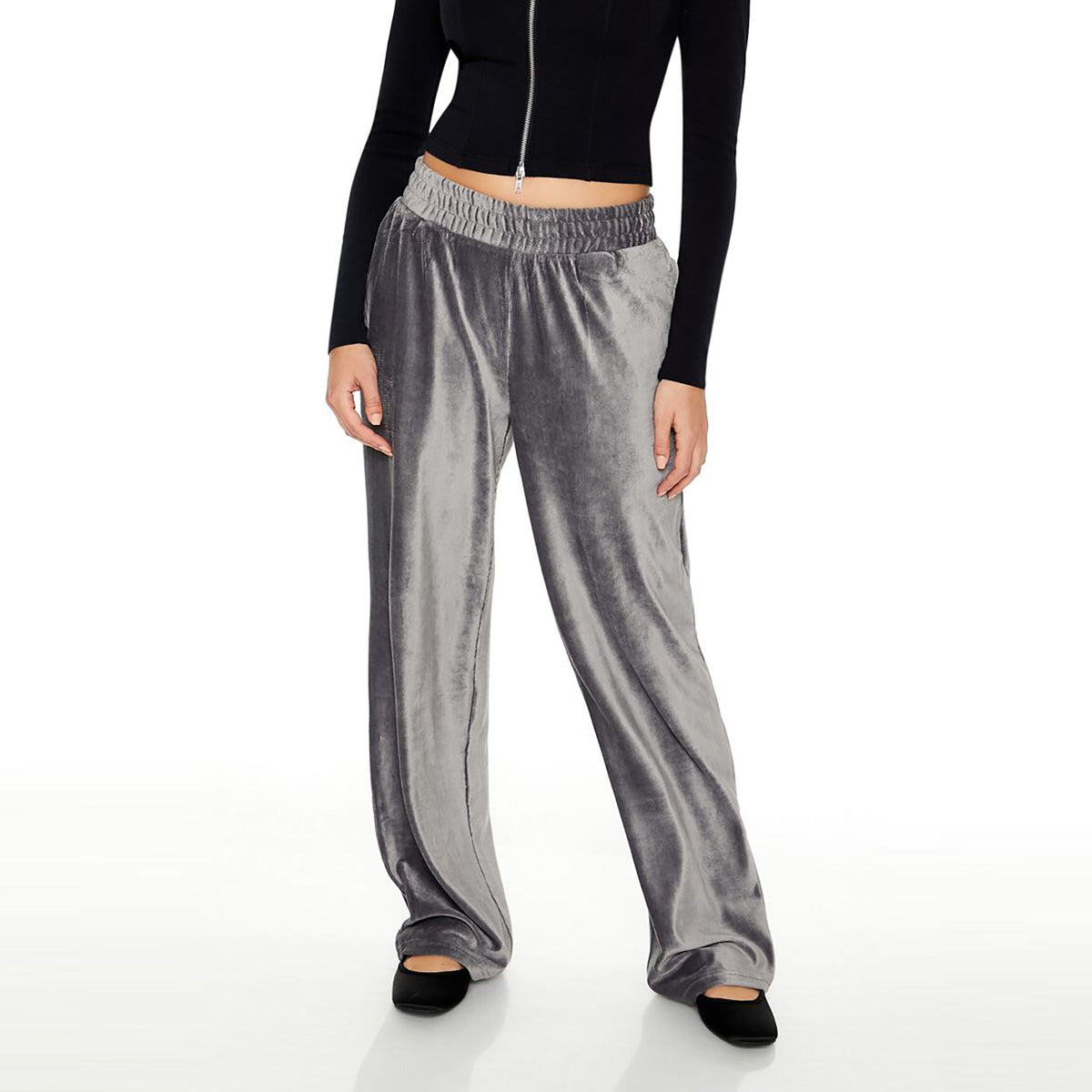 فوريفر 21 - بنطال واسع الساق من قماش مخملي عالي الخصر للنساء - يباع بواسطة اف اى جى