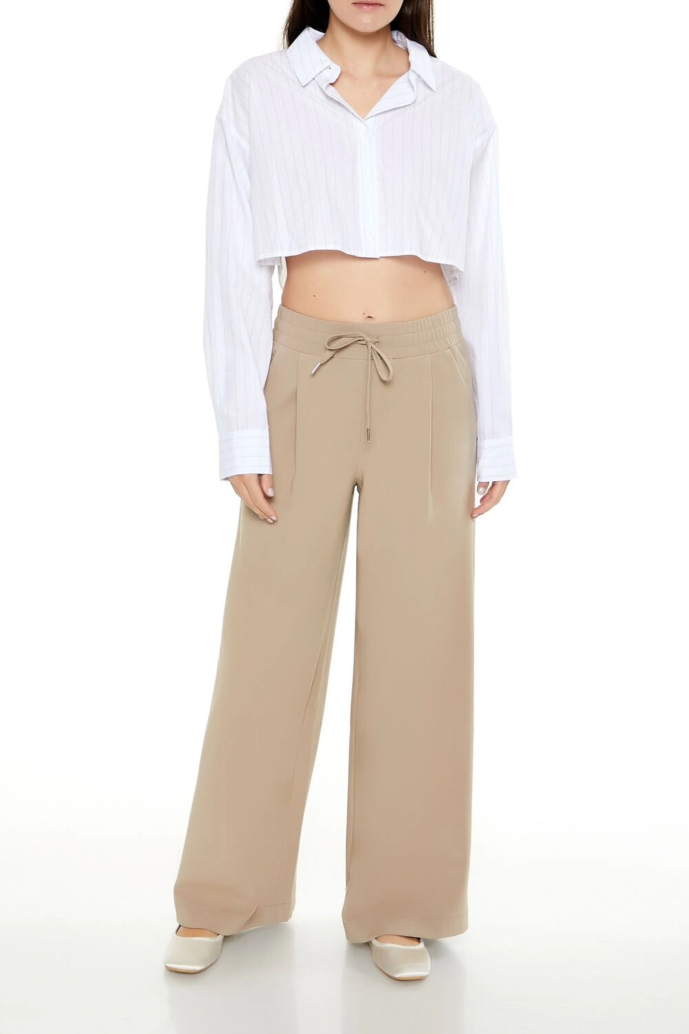 فوريفر 21-بنطال واسع الساق برباط-للنساء