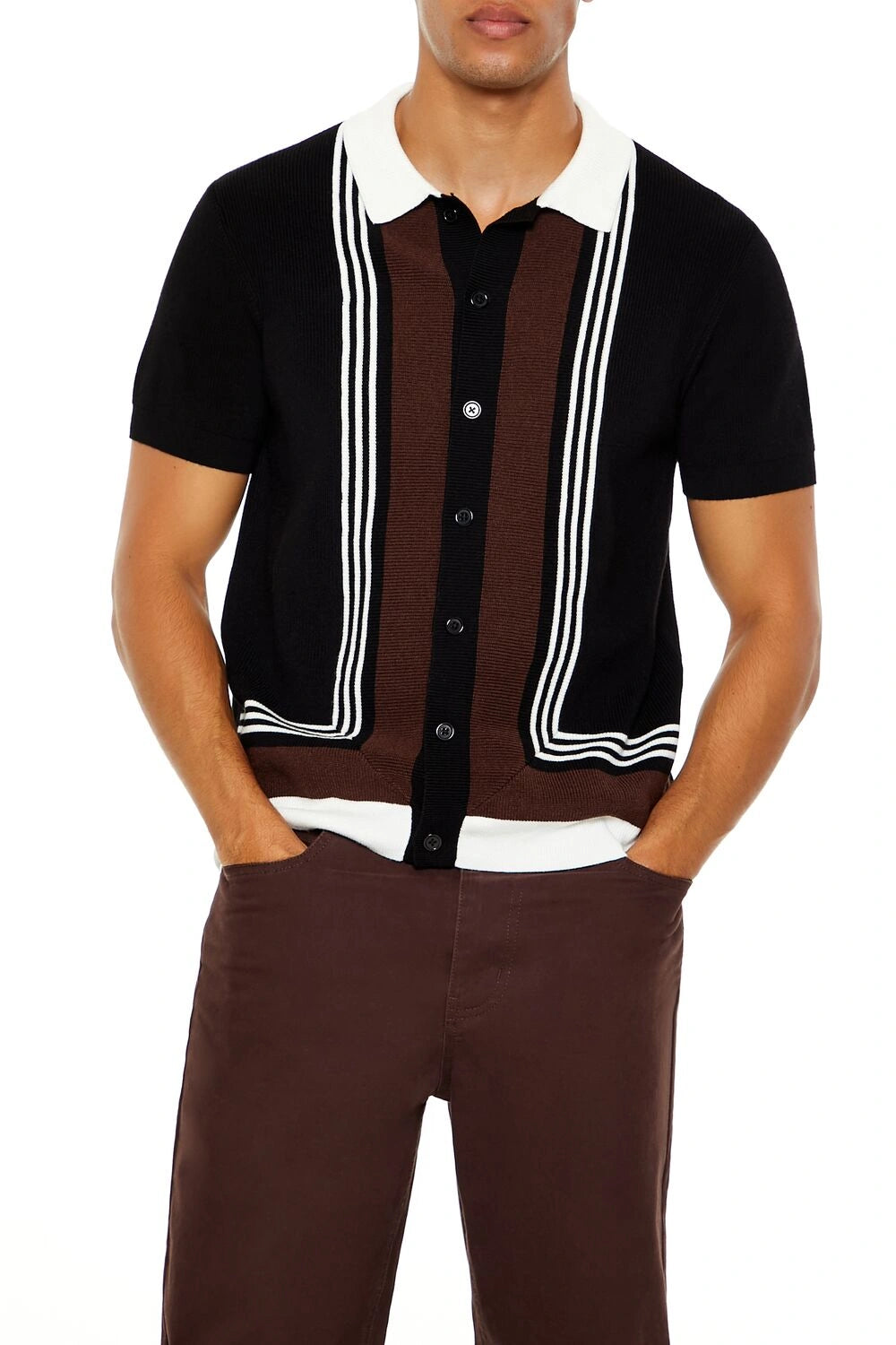 فوريفر 21-قميص محبوك بألوان متعددة-للرجال