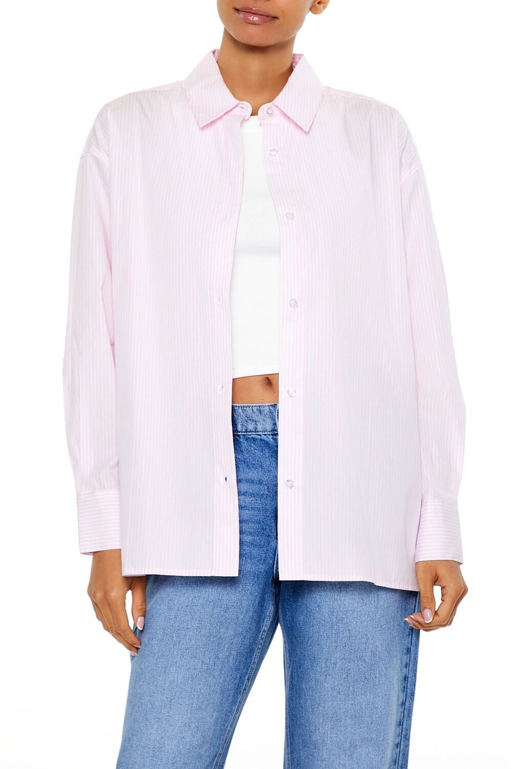 فوريفر 21-قميص بوبلين مخطط-للنساء