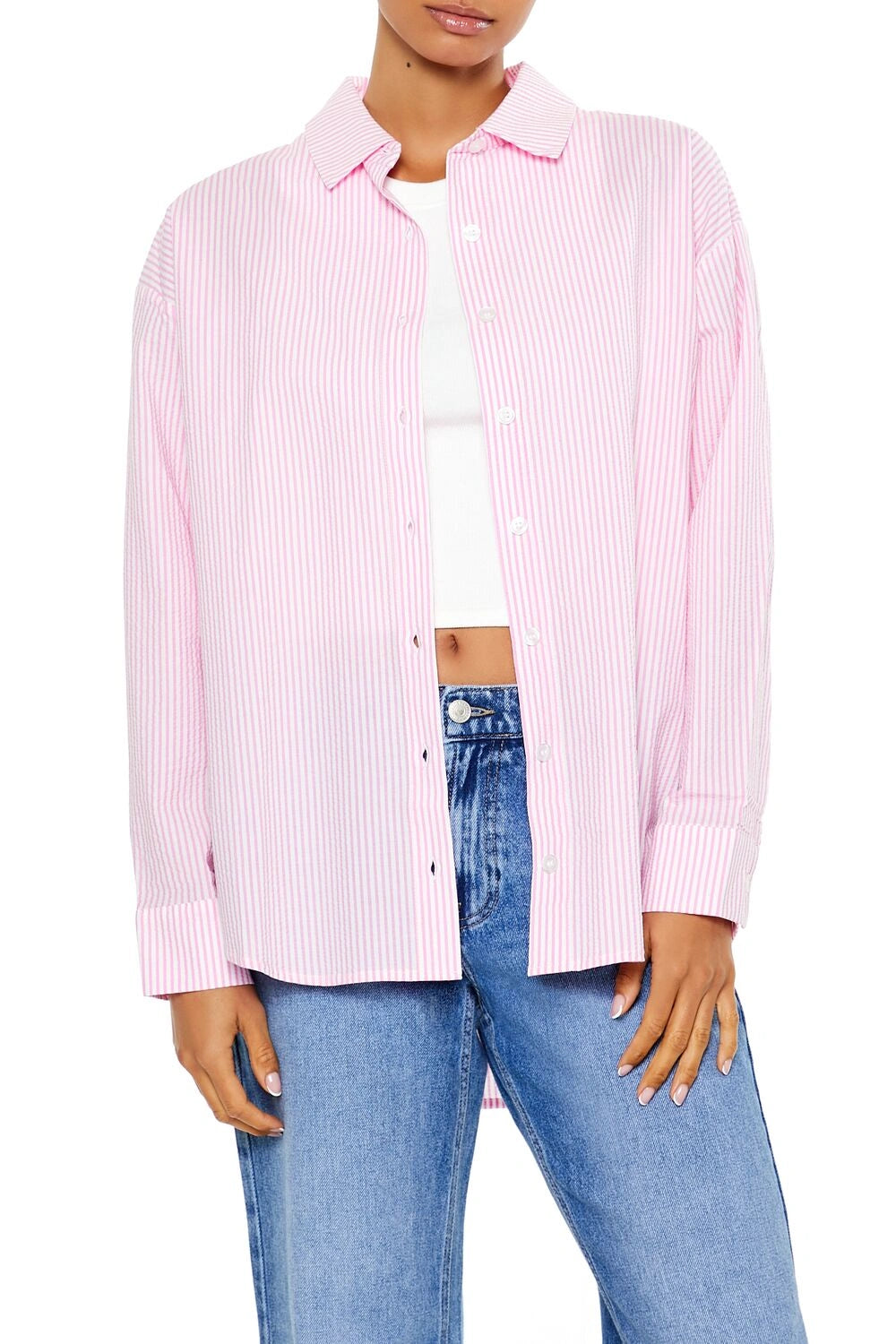 فوريفر 21-قميص بوبلين مخطط-للنساء