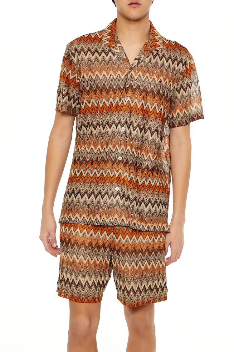 فوريفر 21-قميص متعدد الأشكال بأزرار أمامية-للرجال